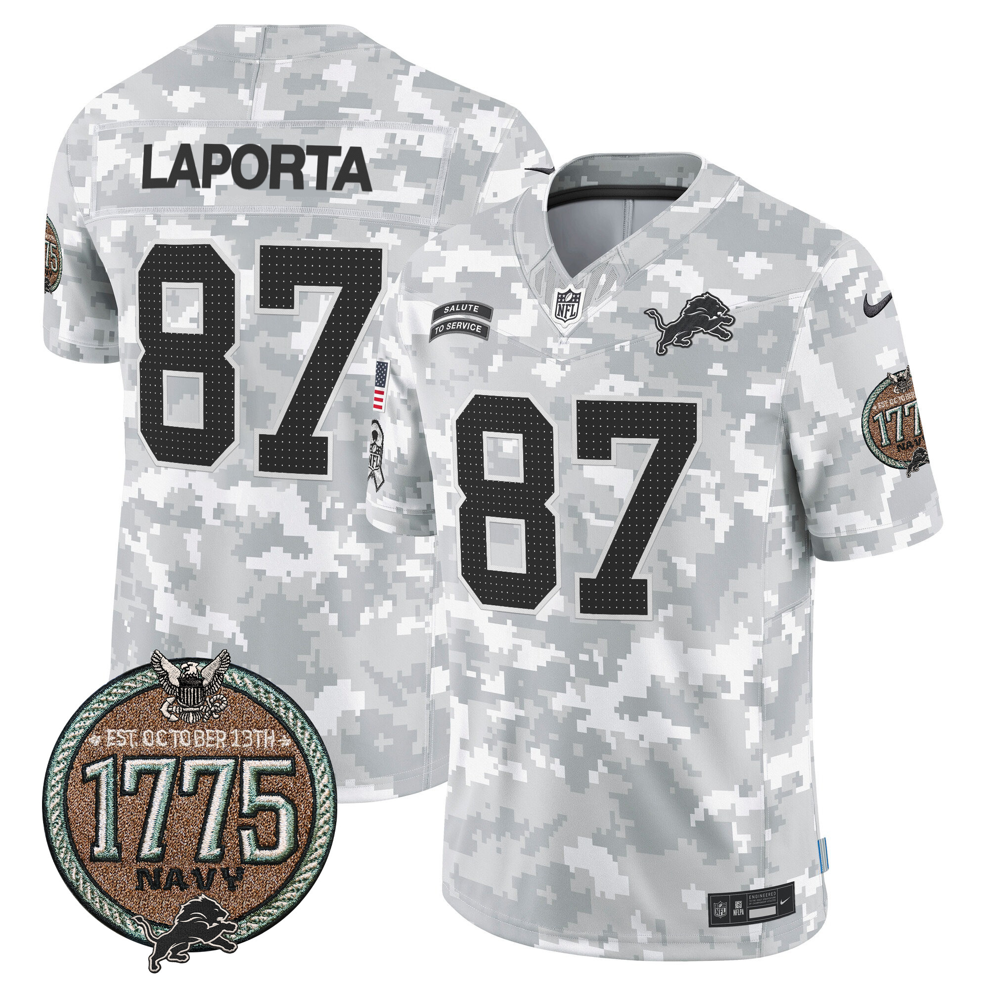 Men's Detroit Lions 2024 Salute to Service Establishment Year Patch Vapor Limited Jersey - All Stitched - Image 22