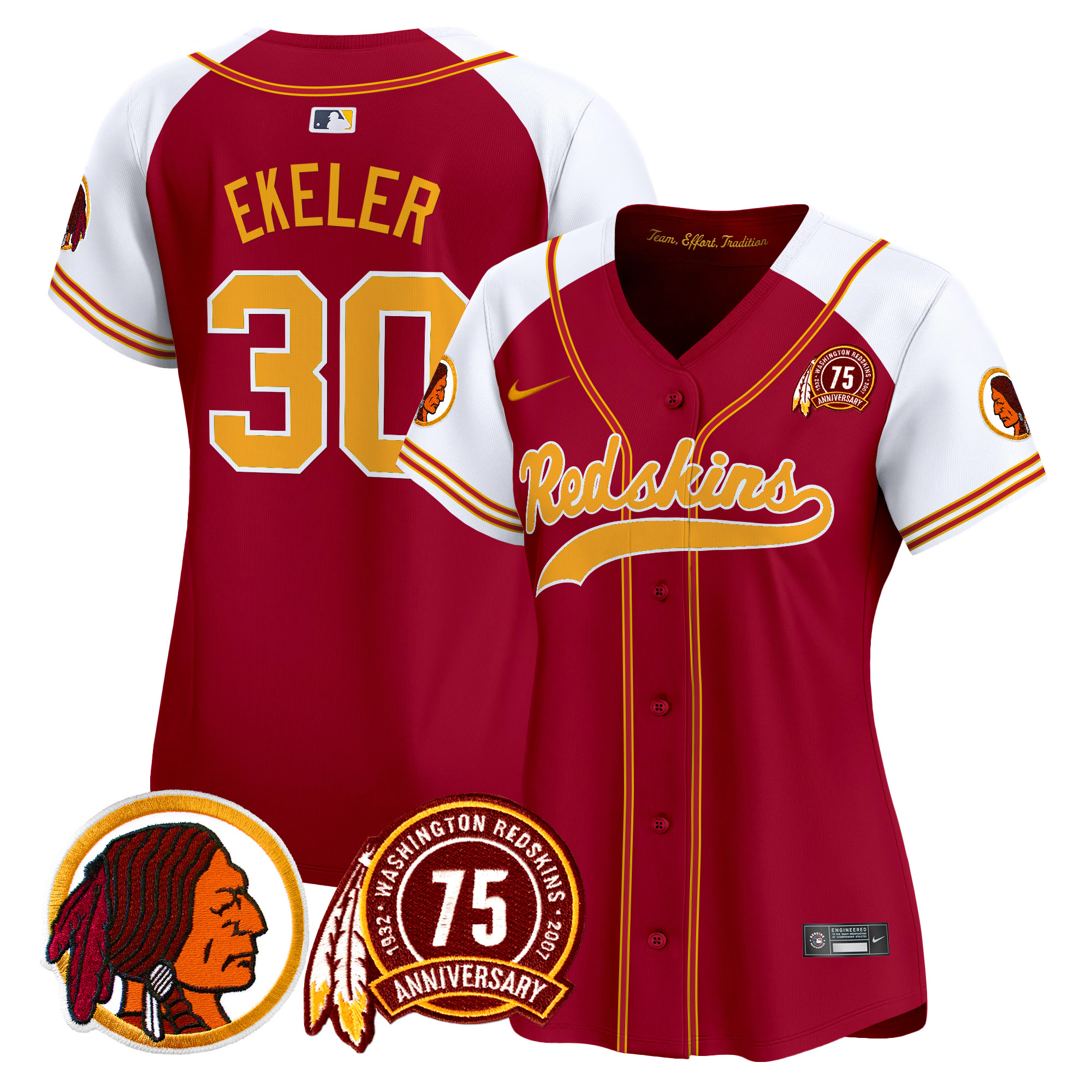 Women's Washington Redskins 75th Patch Throwback Vapor Premier Limited Jersey - All Stitched - Image 3