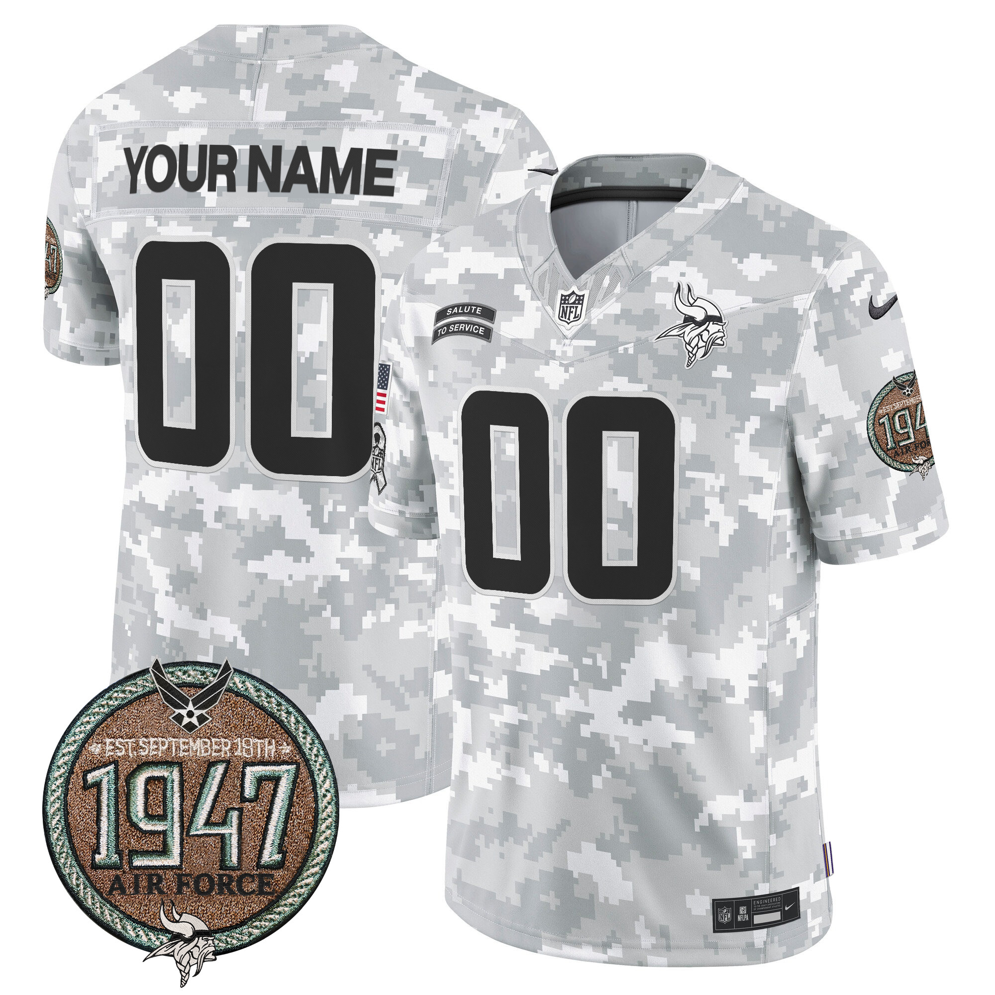 Vikings 2024 Salute to Service Establishment Year Patch Vapor Limited Custom Jersey - All Stitched - Image 4