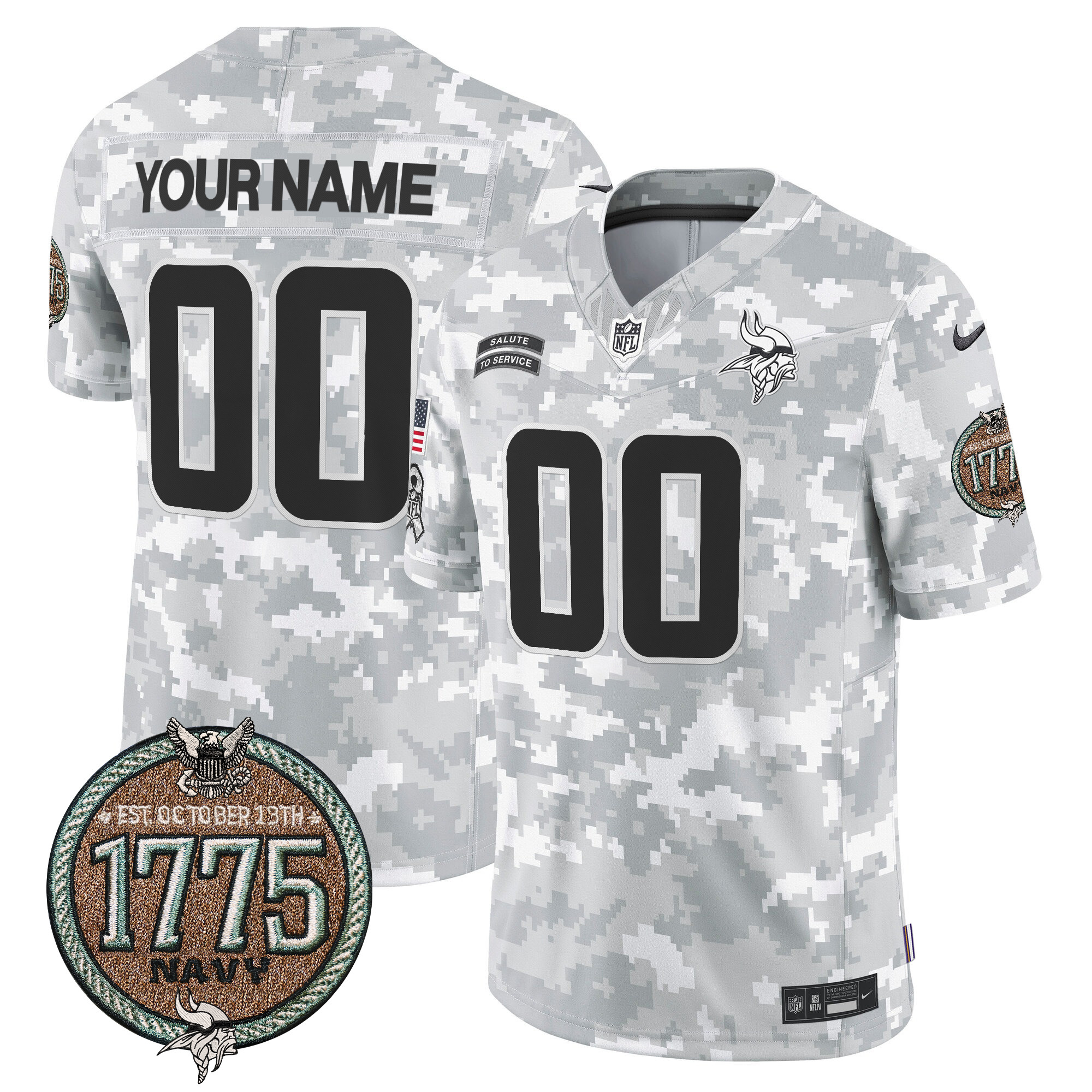 Vikings 2024 Salute to Service Establishment Year Patch Vapor Limited Custom Jersey - All Stitched - Image 3
