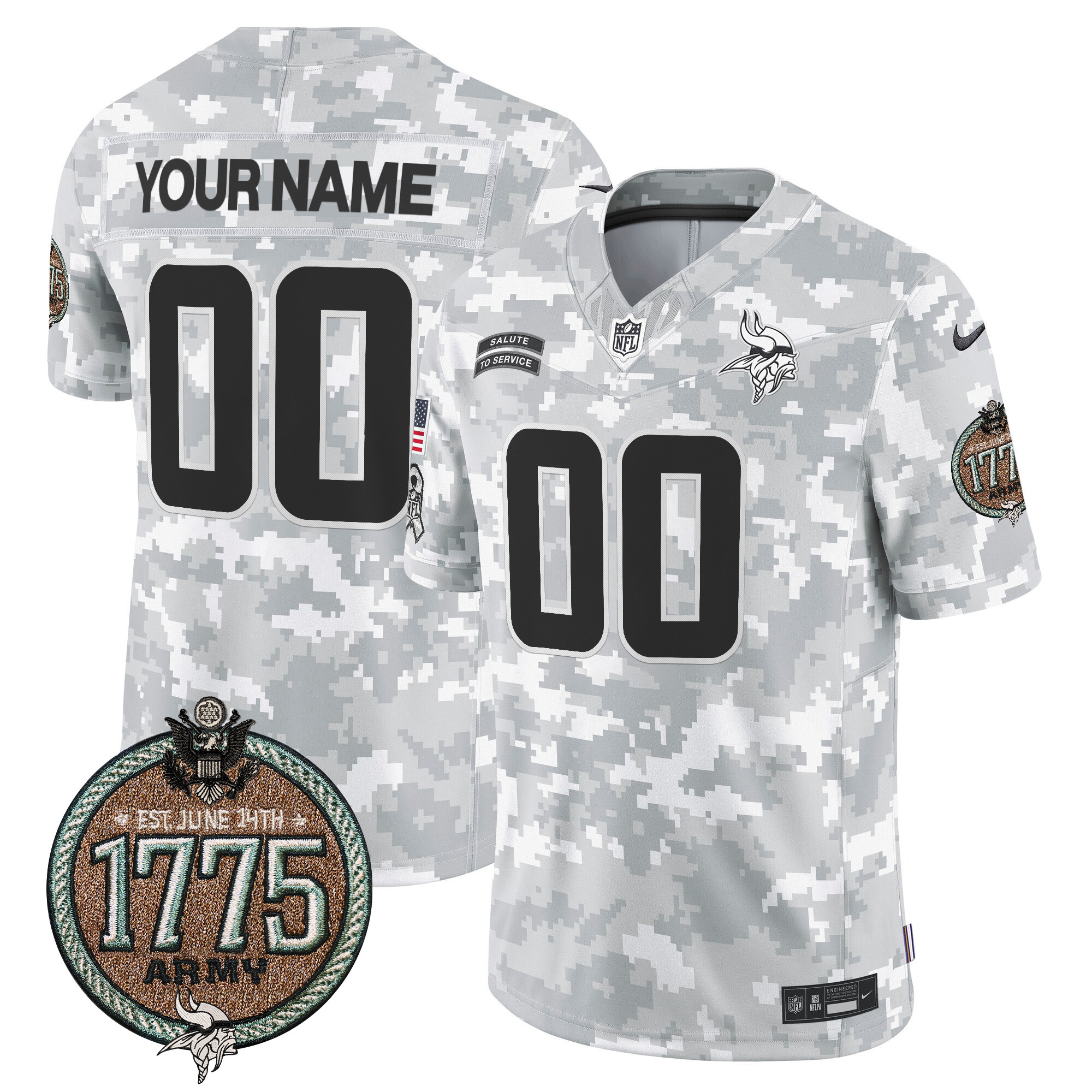 Vikings 2024 Salute to Service Establishment Year Patch Vapor Limited Custom Jersey - All Stitched - Image 2