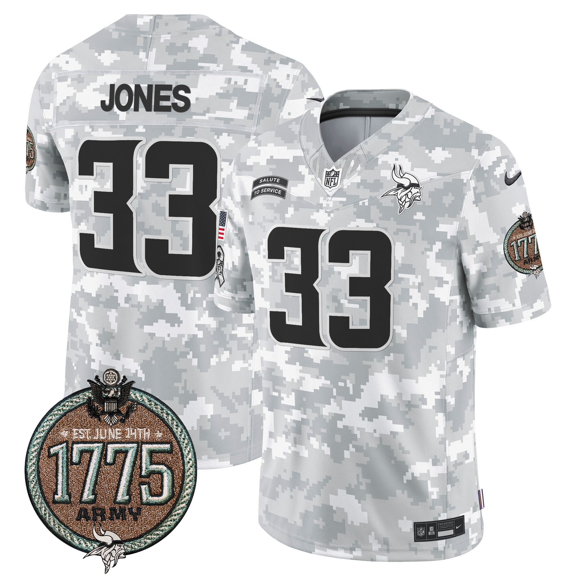 Men's Vikings 2024 Salute to Service Establishment Year Patch Vapor Limited Jersey - All Stitched - Image 14