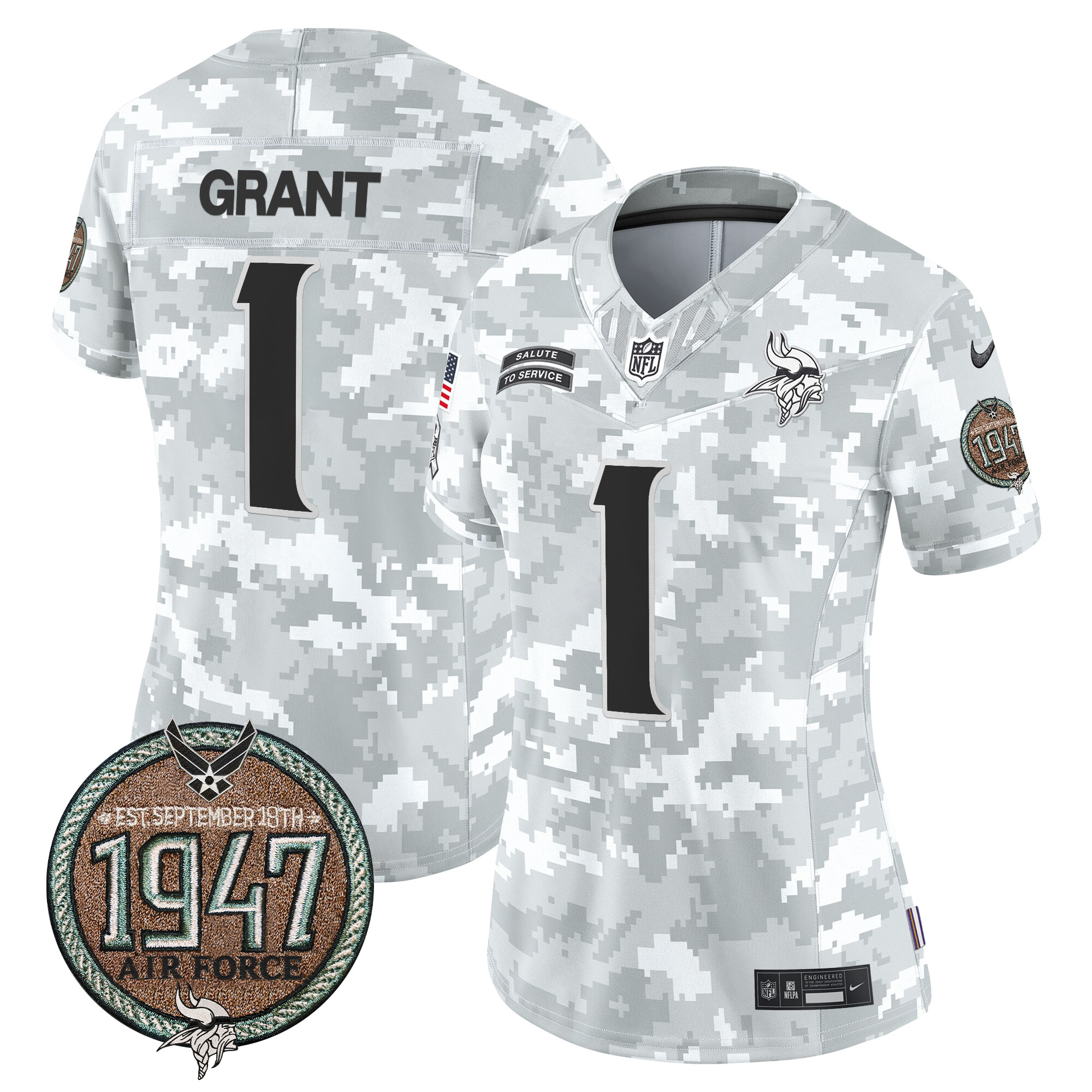 Women's Vikings 2024 Salute to Service Establishment Year Patch Vapor Limited Jersey - All Stitched - Image 33