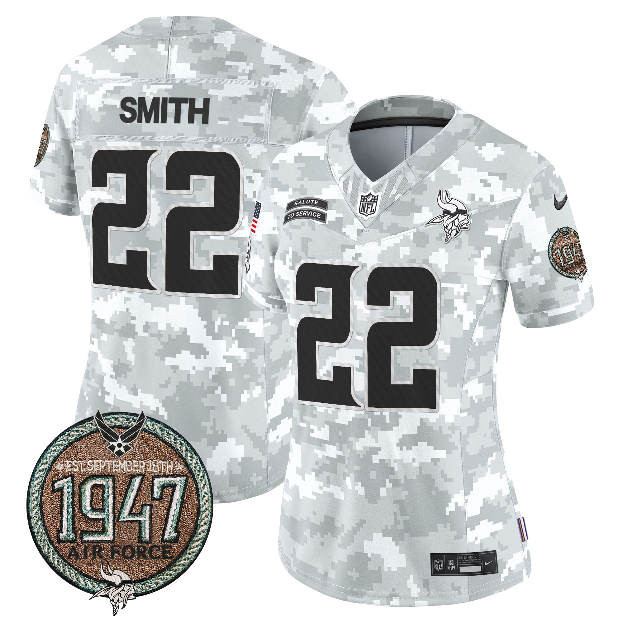 Women's Vikings 2024 Salute to Service Establishment Year Patch Vapor Limited Jersey - All Stitched - Image 34