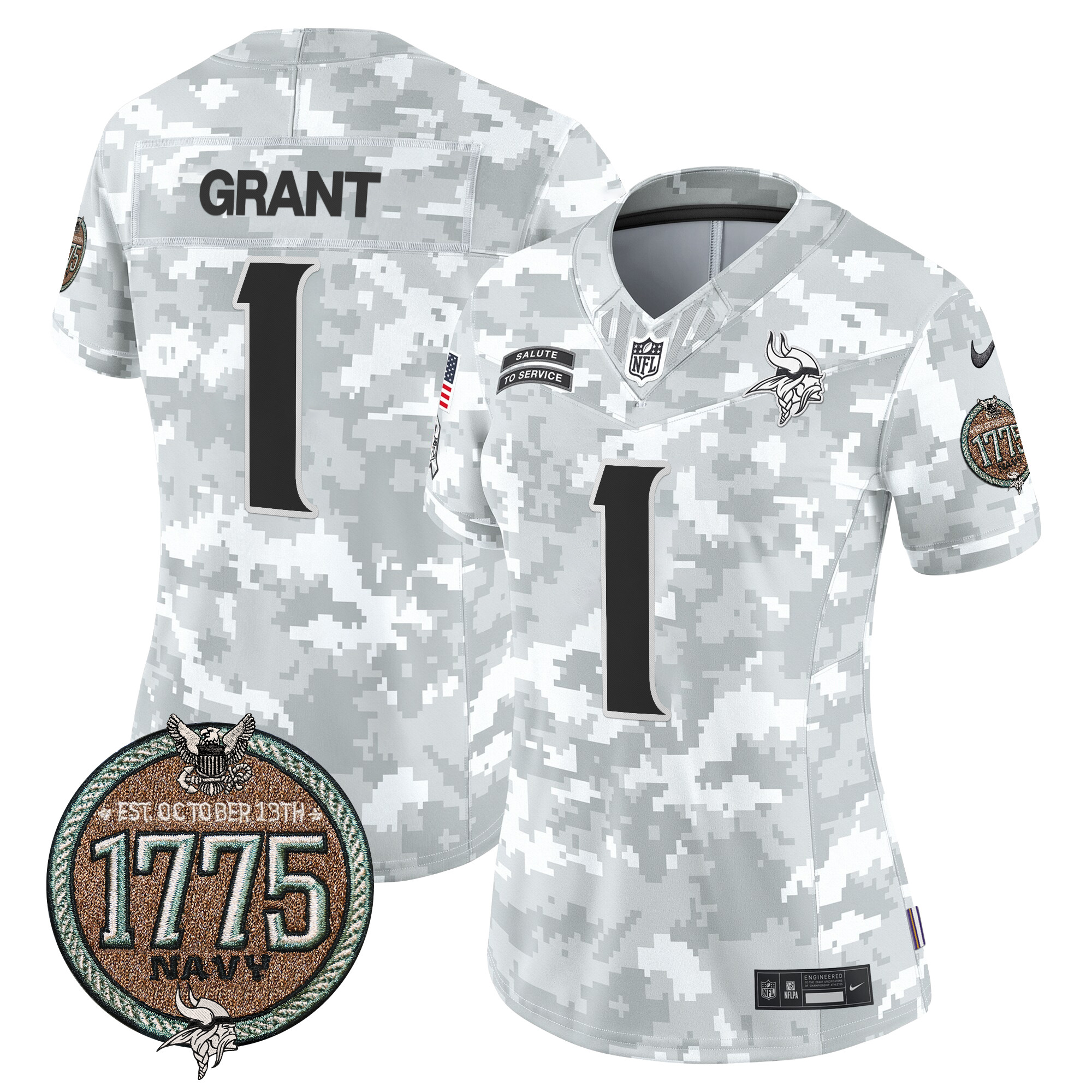 Women's Vikings 2024 Salute to Service Establishment Year Patch Vapor Limited Jersey - All Stitched - Image 24