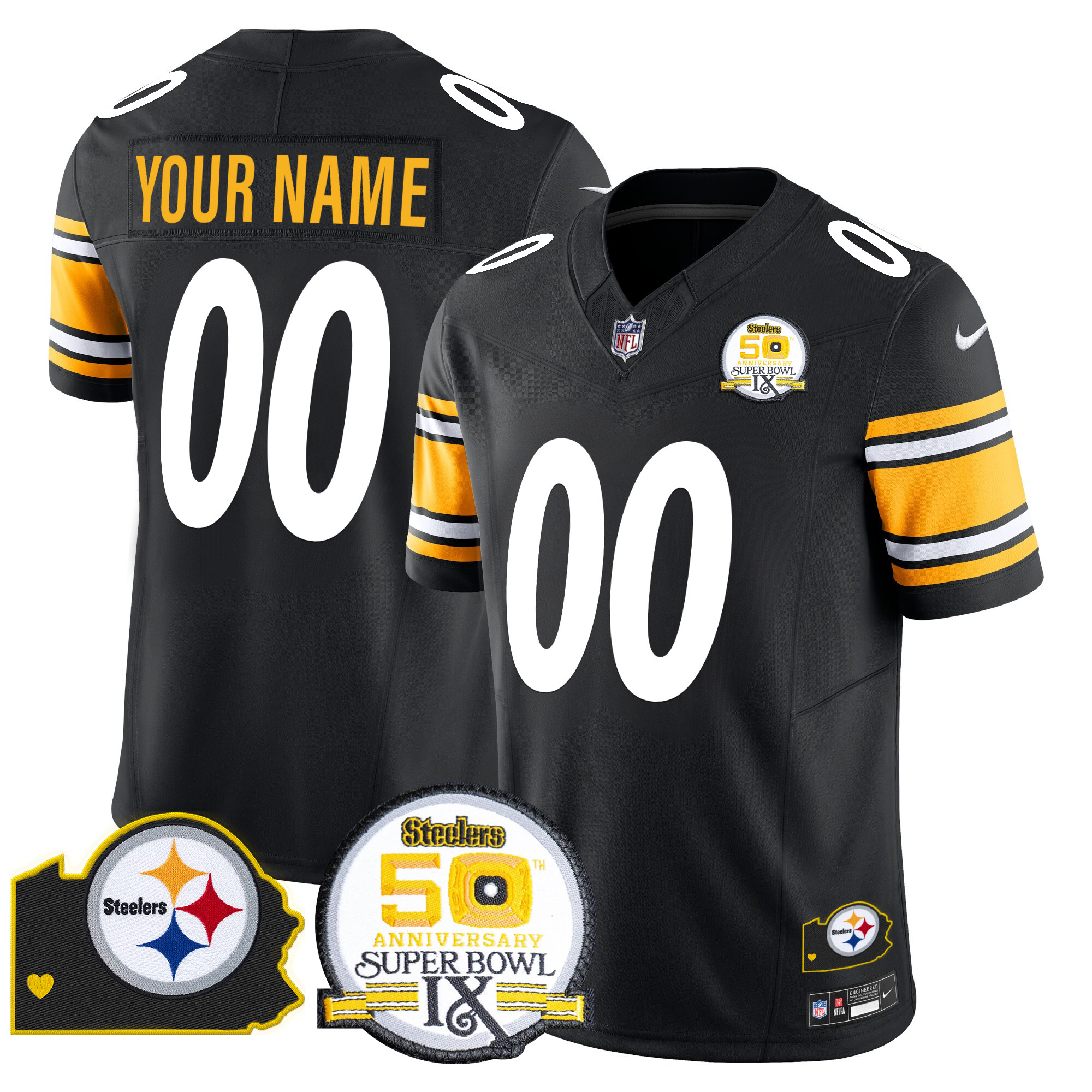 Steelers 50th Anniversary Of Super Bowl IX & Map Patch Vapor Limited Custom Jersey - All Stitched - Image 3