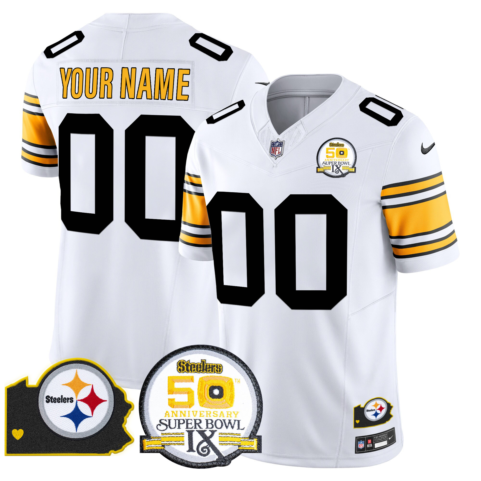 Steelers 50th Anniversary Of Super Bowl IX & Map Patch Vapor Limited Custom Jersey - All Stitched - Image 2