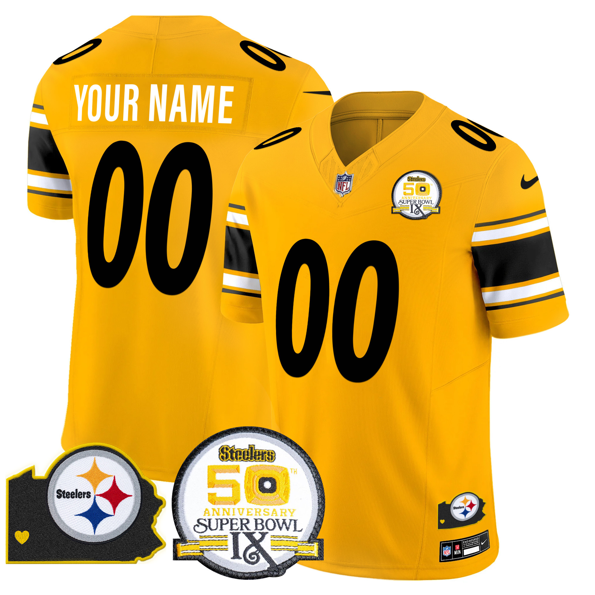 Steelers 50th Anniversary Of Super Bowl IX & Map Patch Vapor Limited Custom Jersey - All Stitched - Image 5