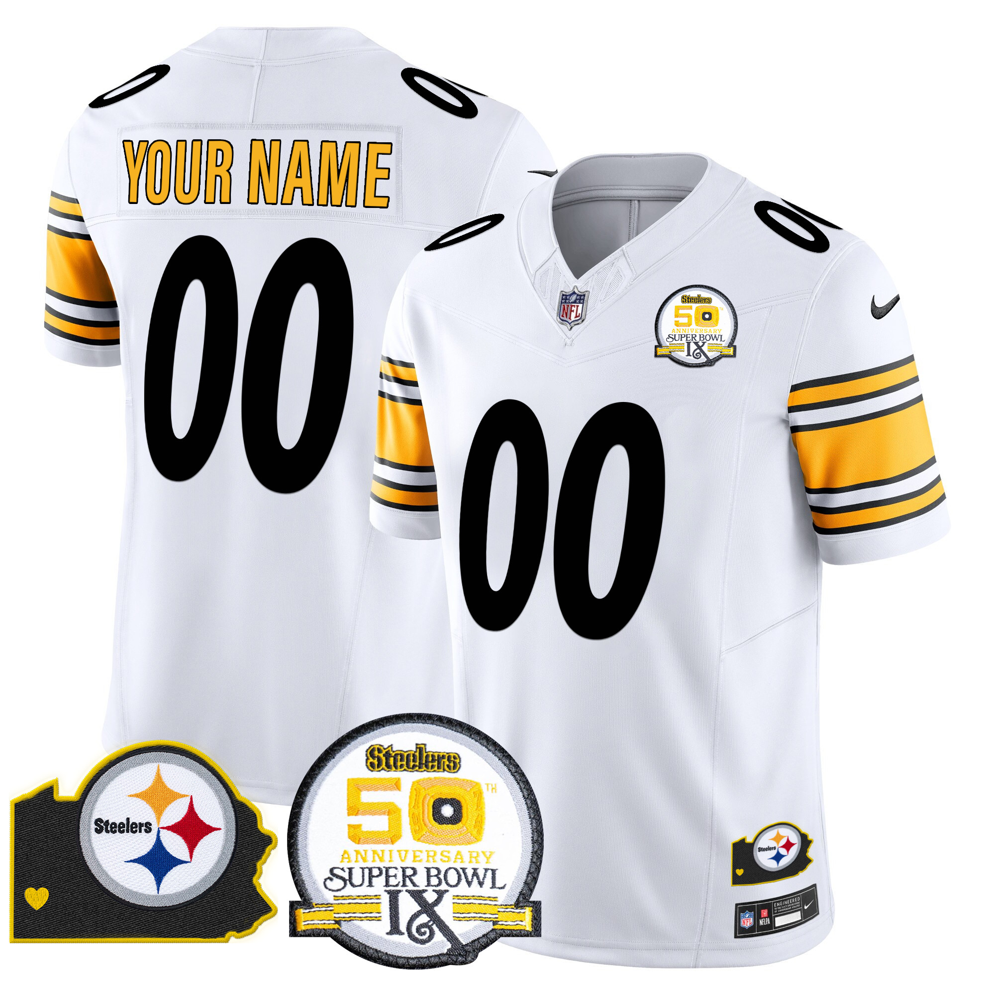 Steelers 50th Anniversary Of Super Bowl IX & Map Patch Vapor Limited Custom Jersey - All Stitched - Image 4