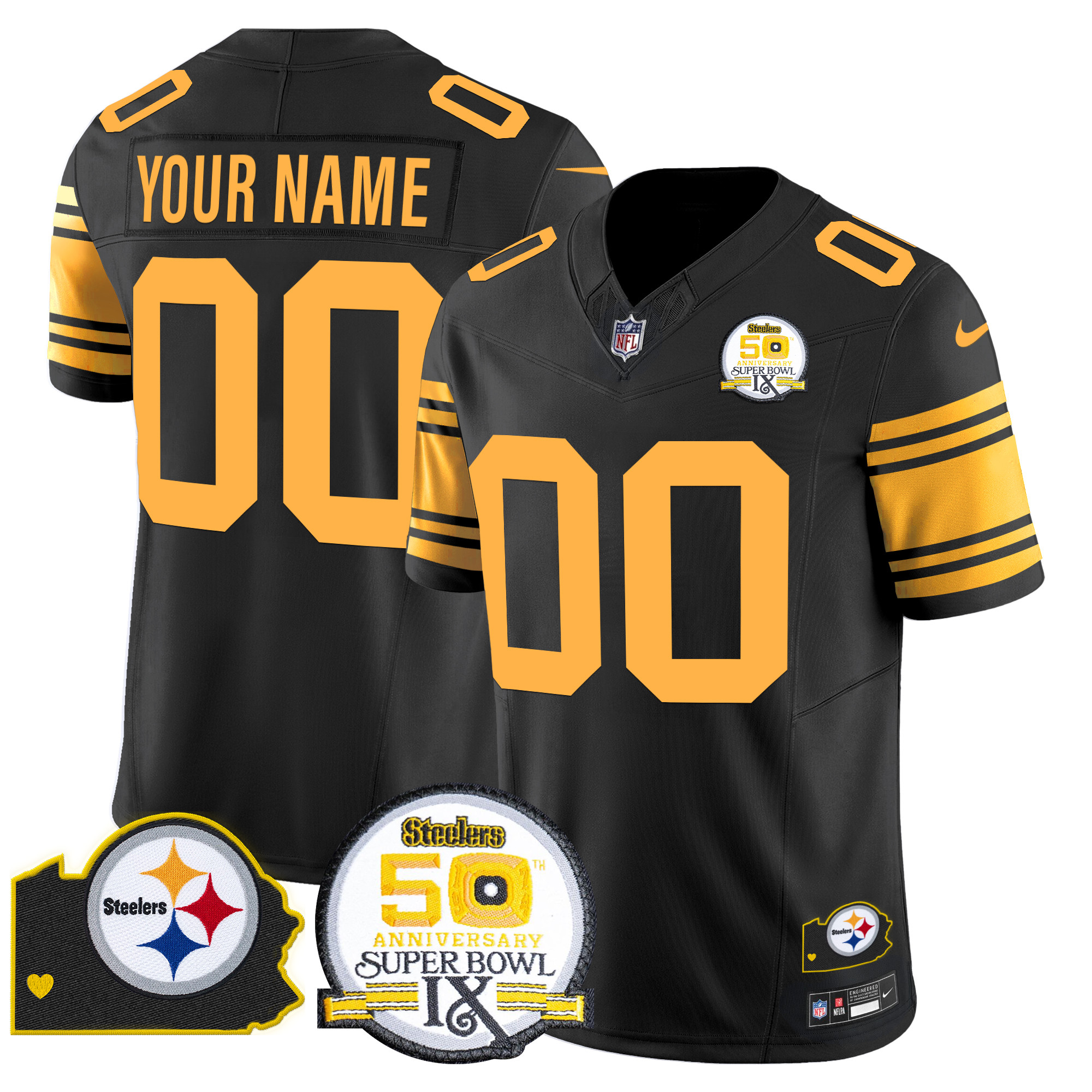 Steelers 50th Anniversary Of Super Bowl IX & Map Patch Vapor Limited Custom Jersey - All Stitched - Image 6