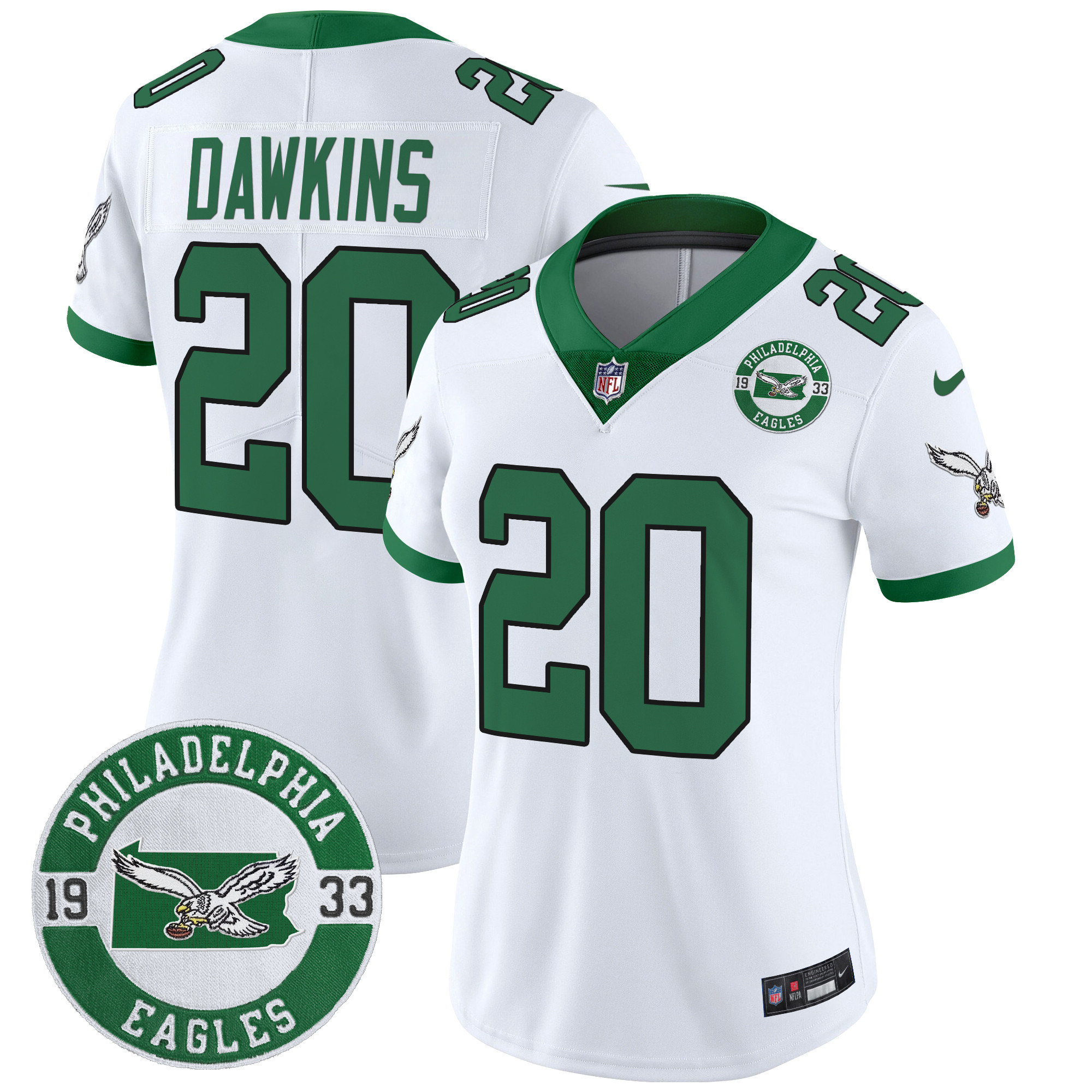 Women's Philadelphia Eagles 2024 Throwback Vapor Limited Jersey - Est. 1933 Patch - All Stitched - Image 8