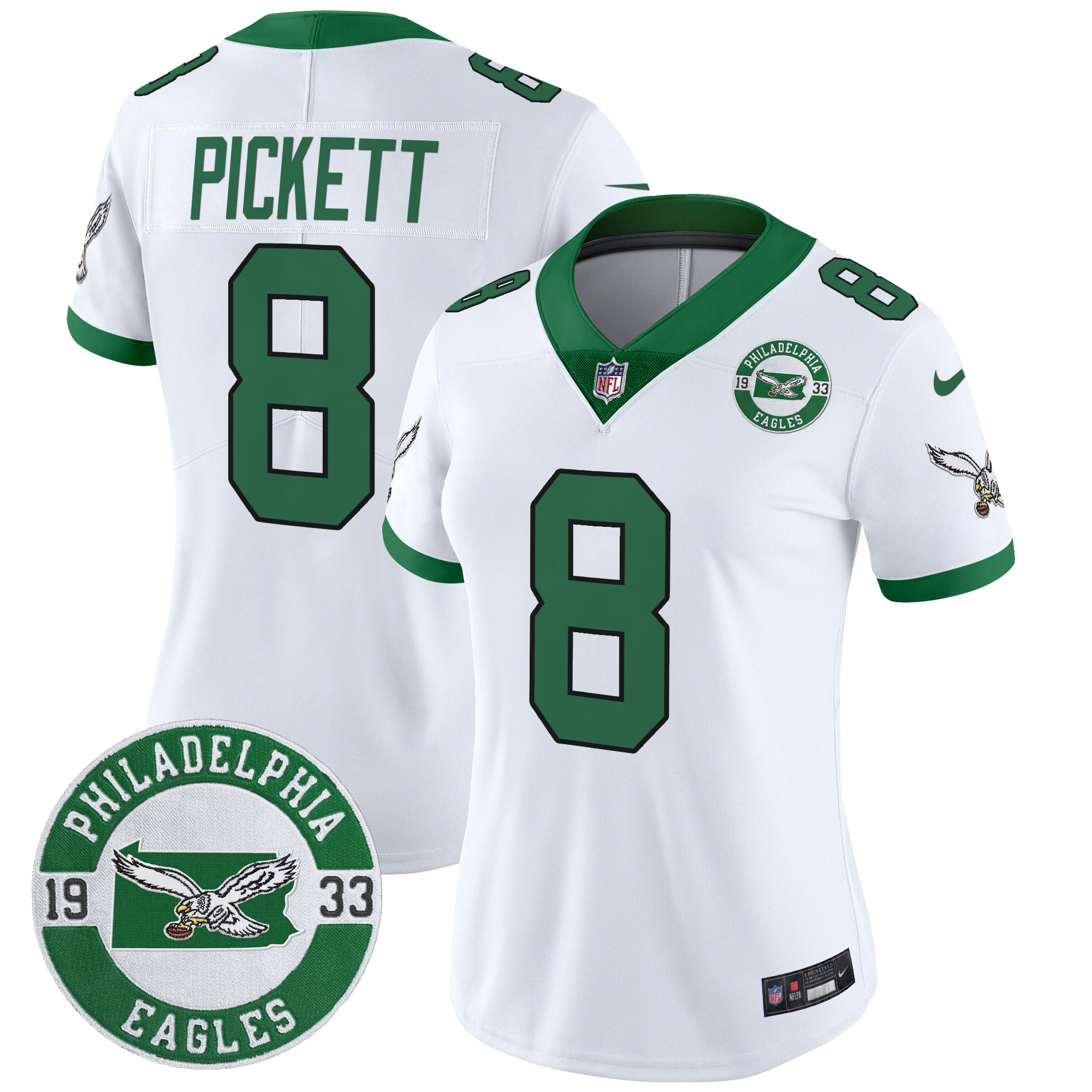 Women's Philadelphia Eagles 2024 Throwback Vapor Limited Jersey - Est. 1933 Patch - All Stitched - Image 2