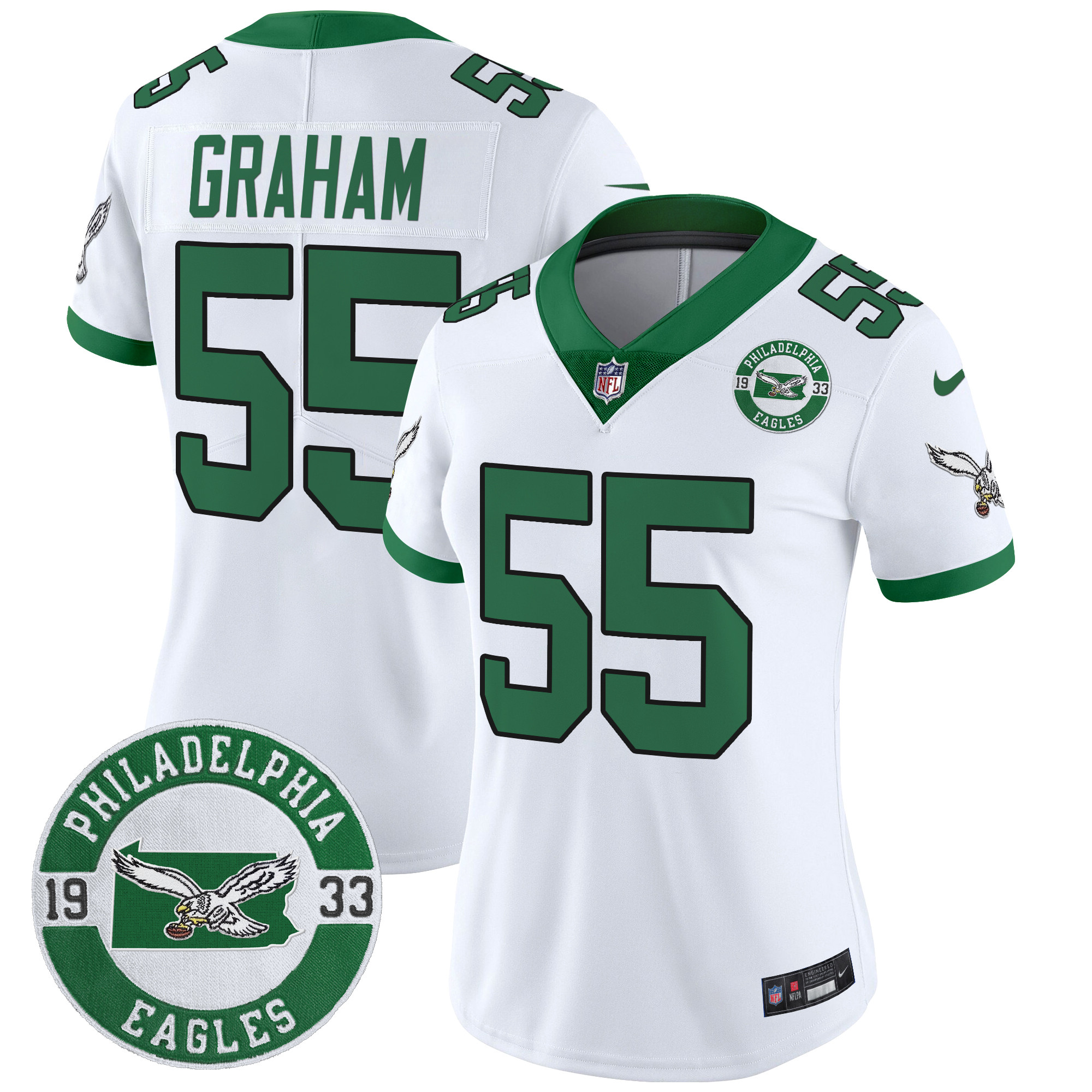 Women's Philadelphia Eagles 2024 Throwback Vapor Limited Jersey - Est. 1933 Patch - All Stitched - Image 7