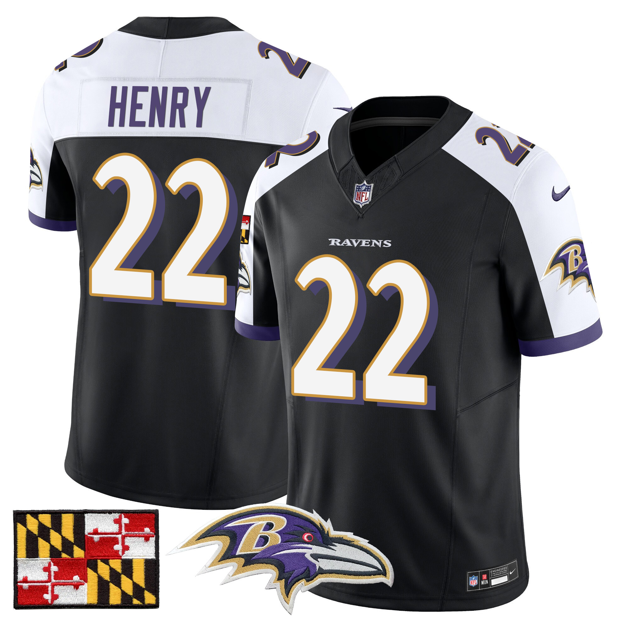Men's Baltimore Ravens 2024 Maryland Flag Vapor Limited Jersey - All Stitched