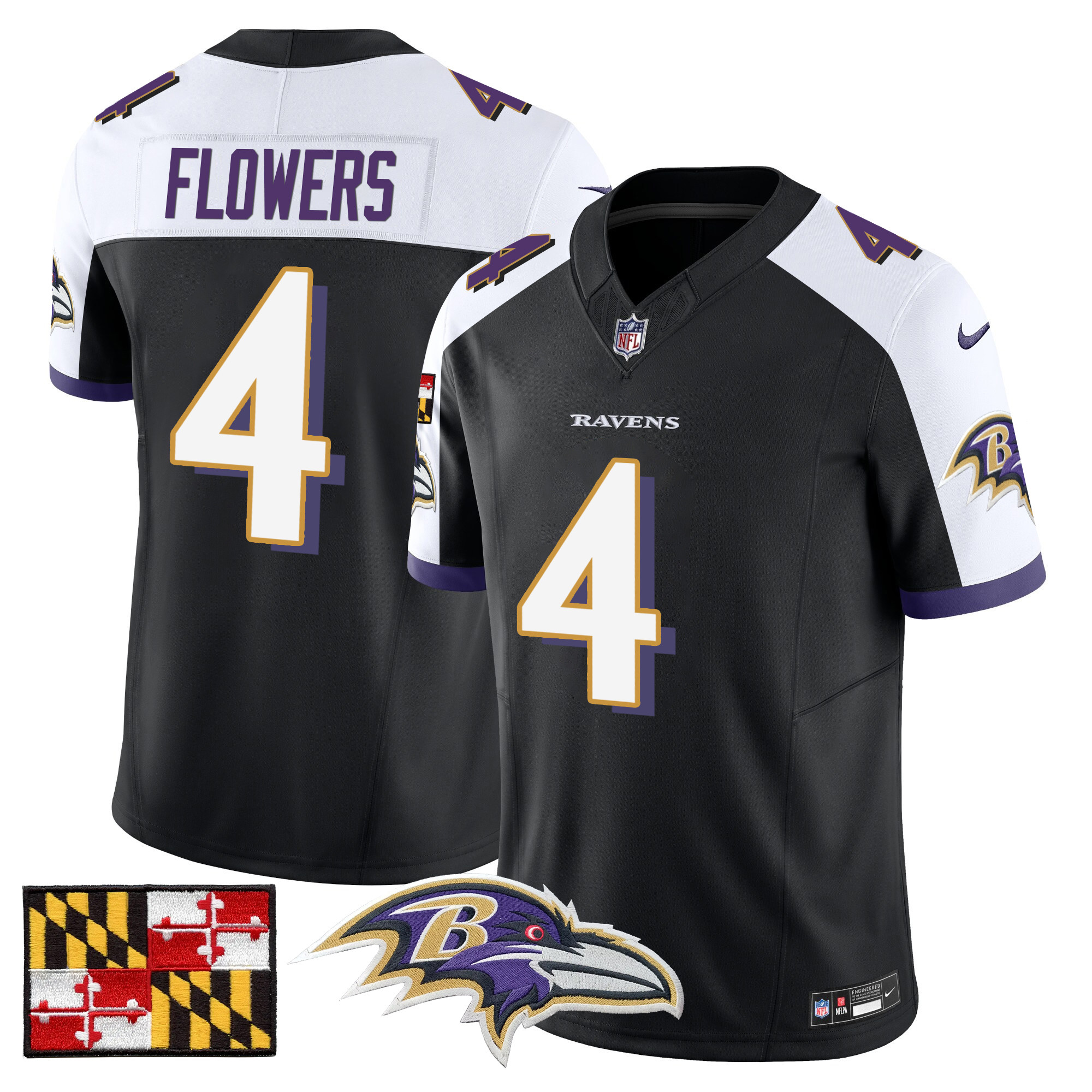 Men's Baltimore Ravens 2024 Maryland Flag Vapor Limited Jersey - All Stitched - Image 7