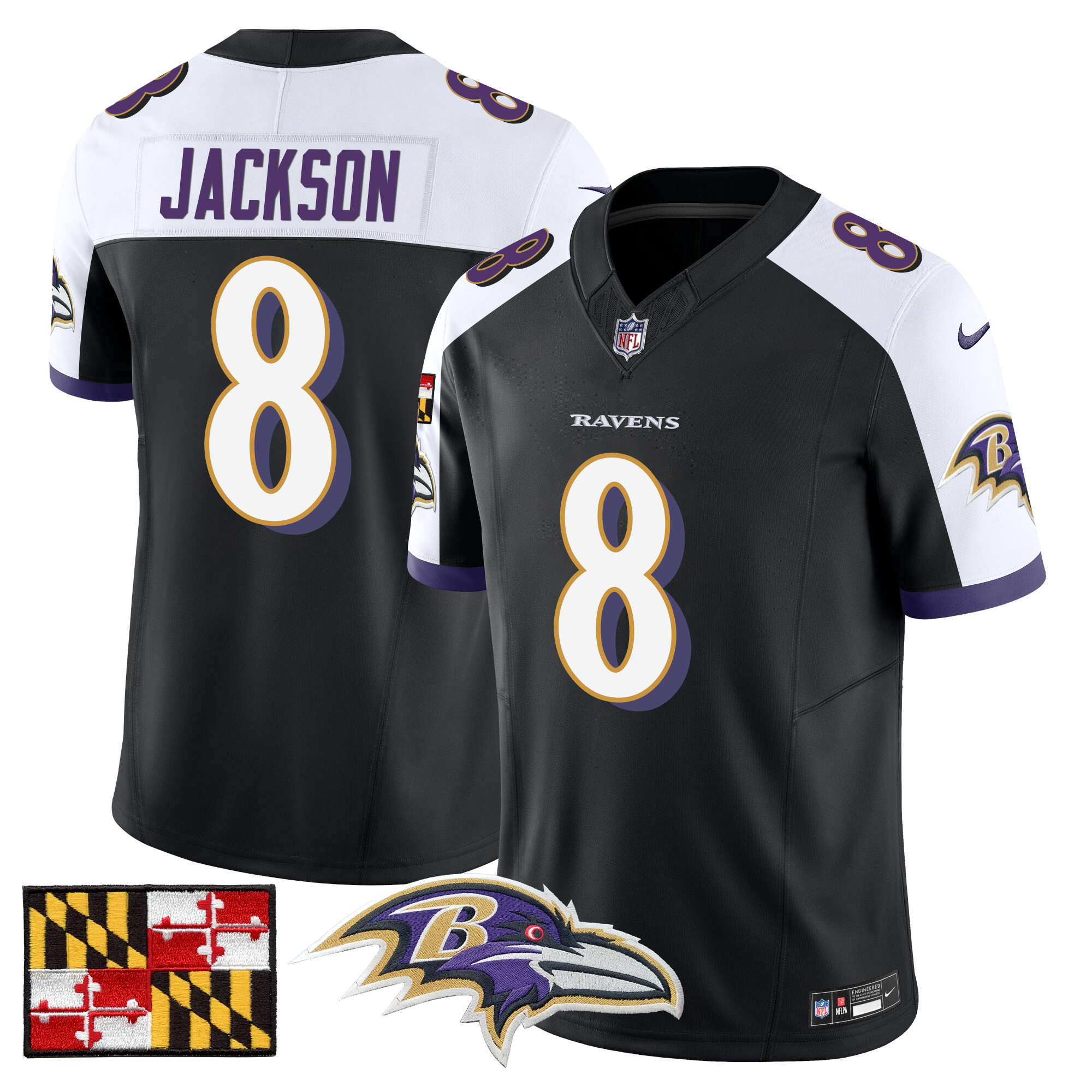 Men's Baltimore Ravens 2024 Maryland Flag Vapor Limited Jersey - All Stitched - Image 2