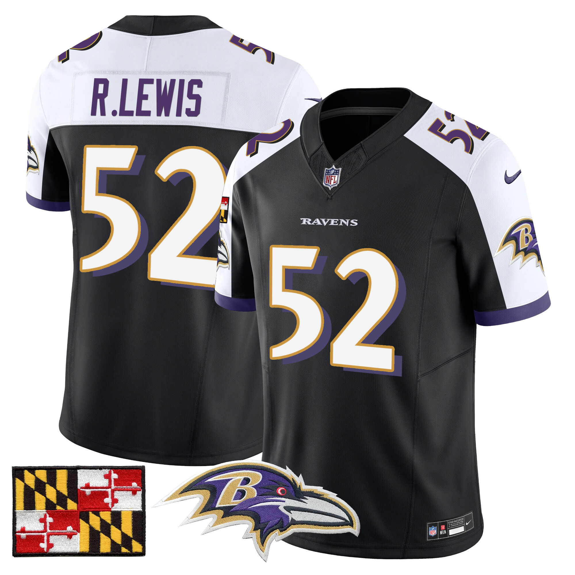 Men's Baltimore Ravens 2024 Maryland Flag Vapor Limited Jersey - All Stitched - Image 6