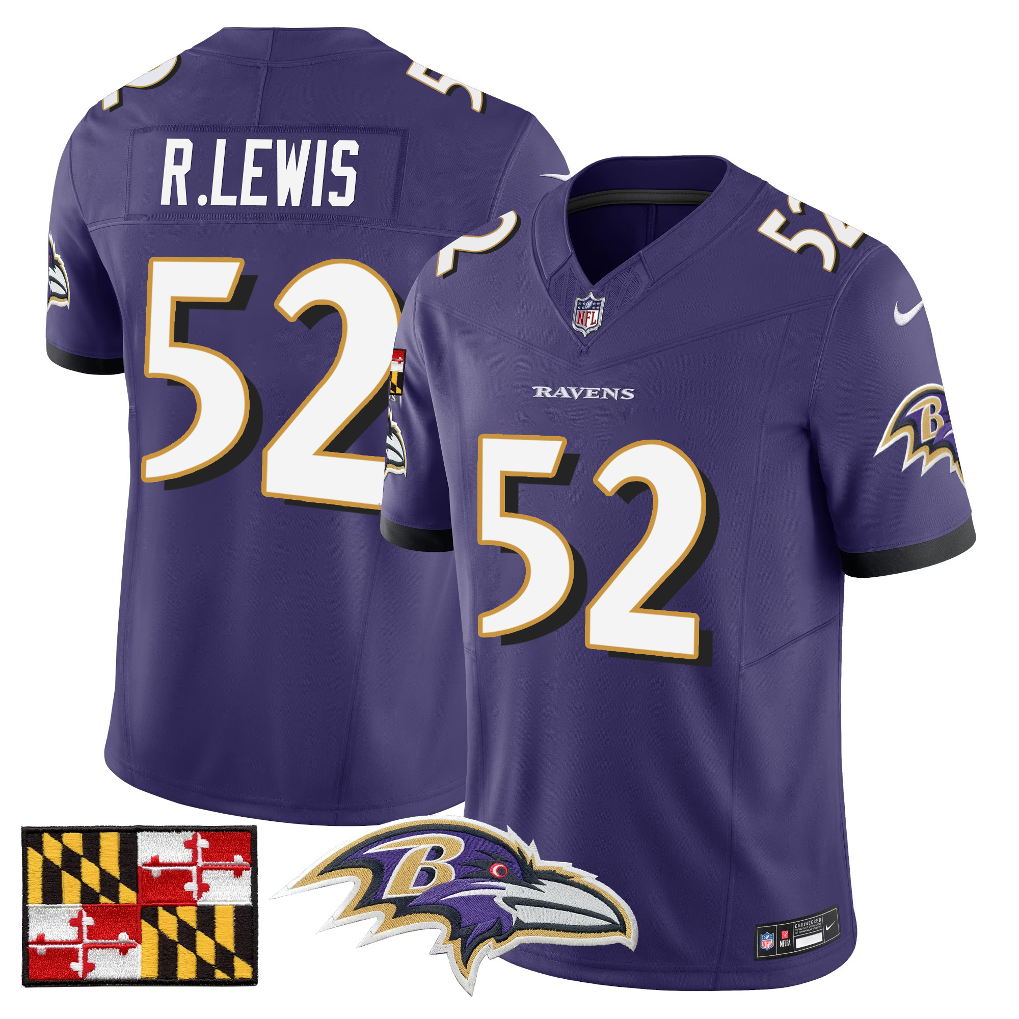 Men's Baltimore Ravens 2024 Maryland Flag Vapor Limited Jersey - All Stitched - Image 36