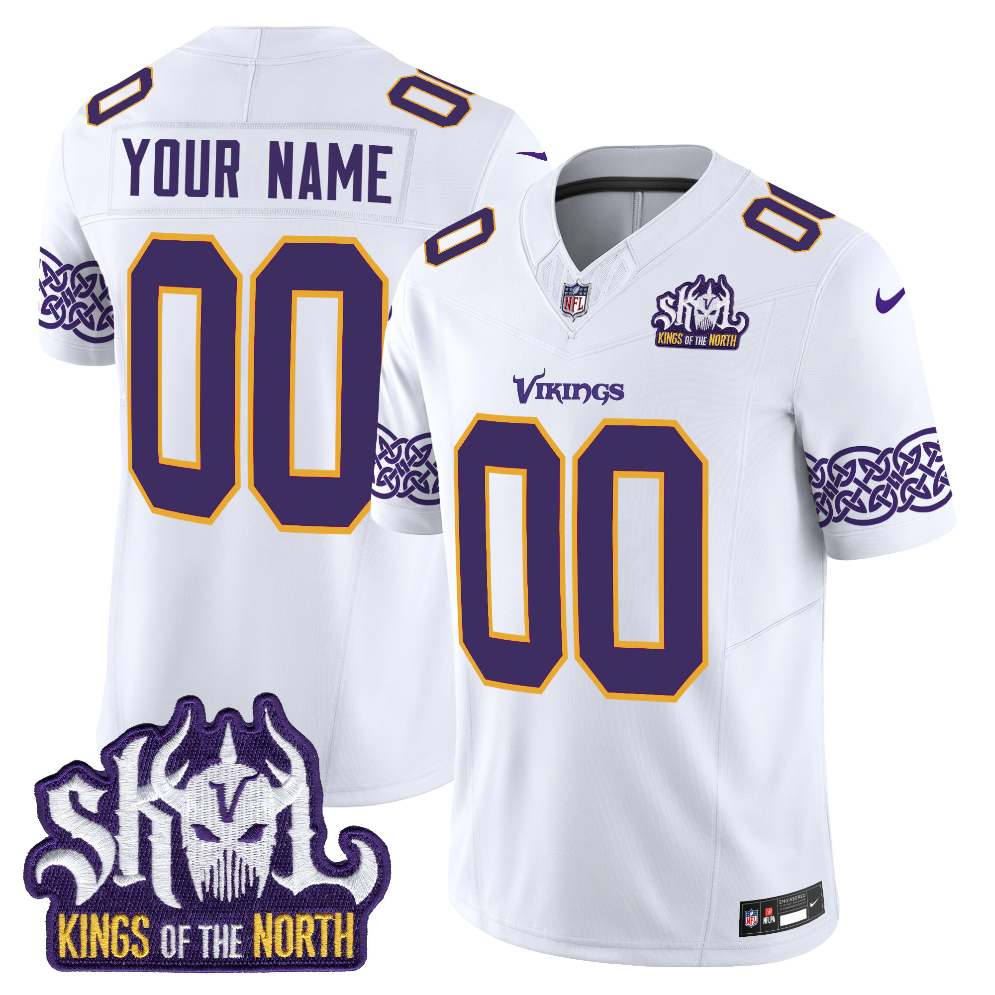 Minnesota Vikings King Of The North Patch Throwback Vapor Limited Custom Jersey V2 - All Stitched - Image 2
