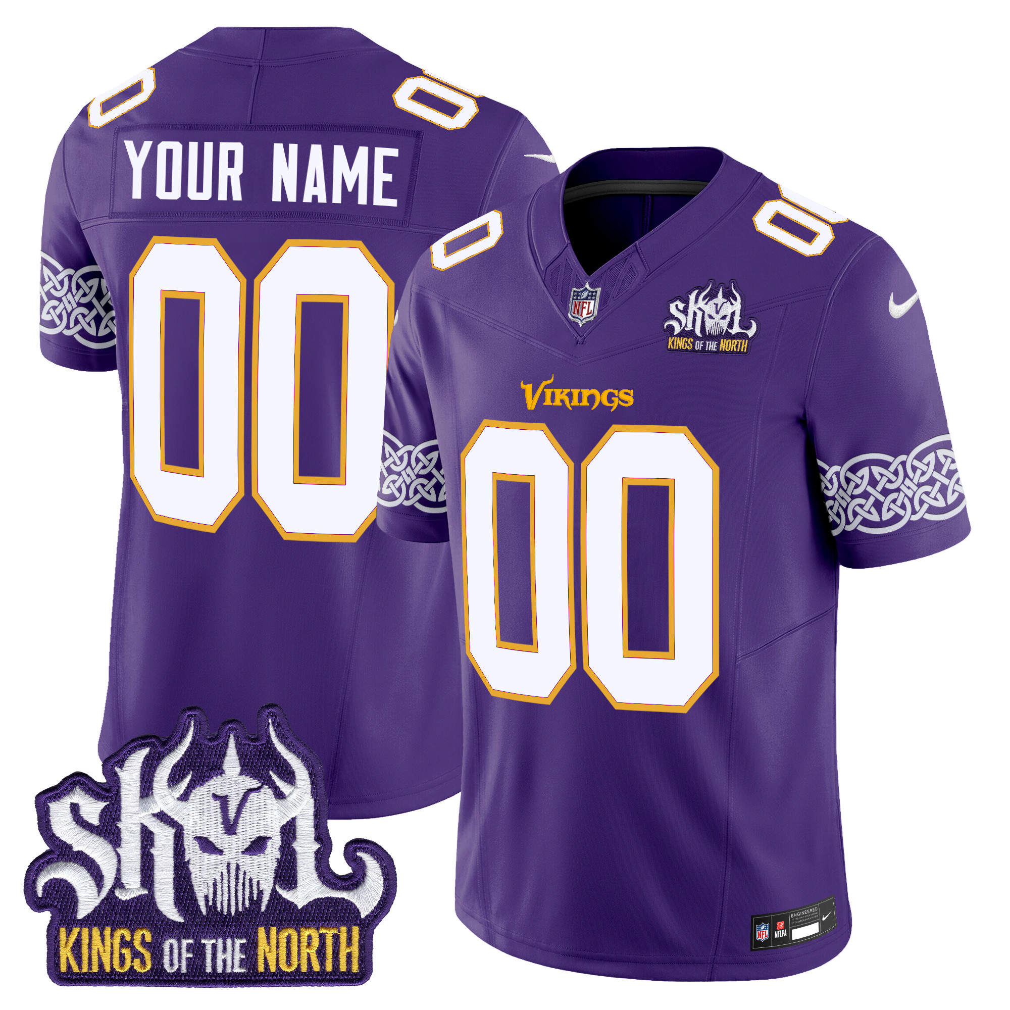 Minnesota Vikings King Of The North Patch Throwback Vapor Limited Custom Jersey V2 - All Stitched