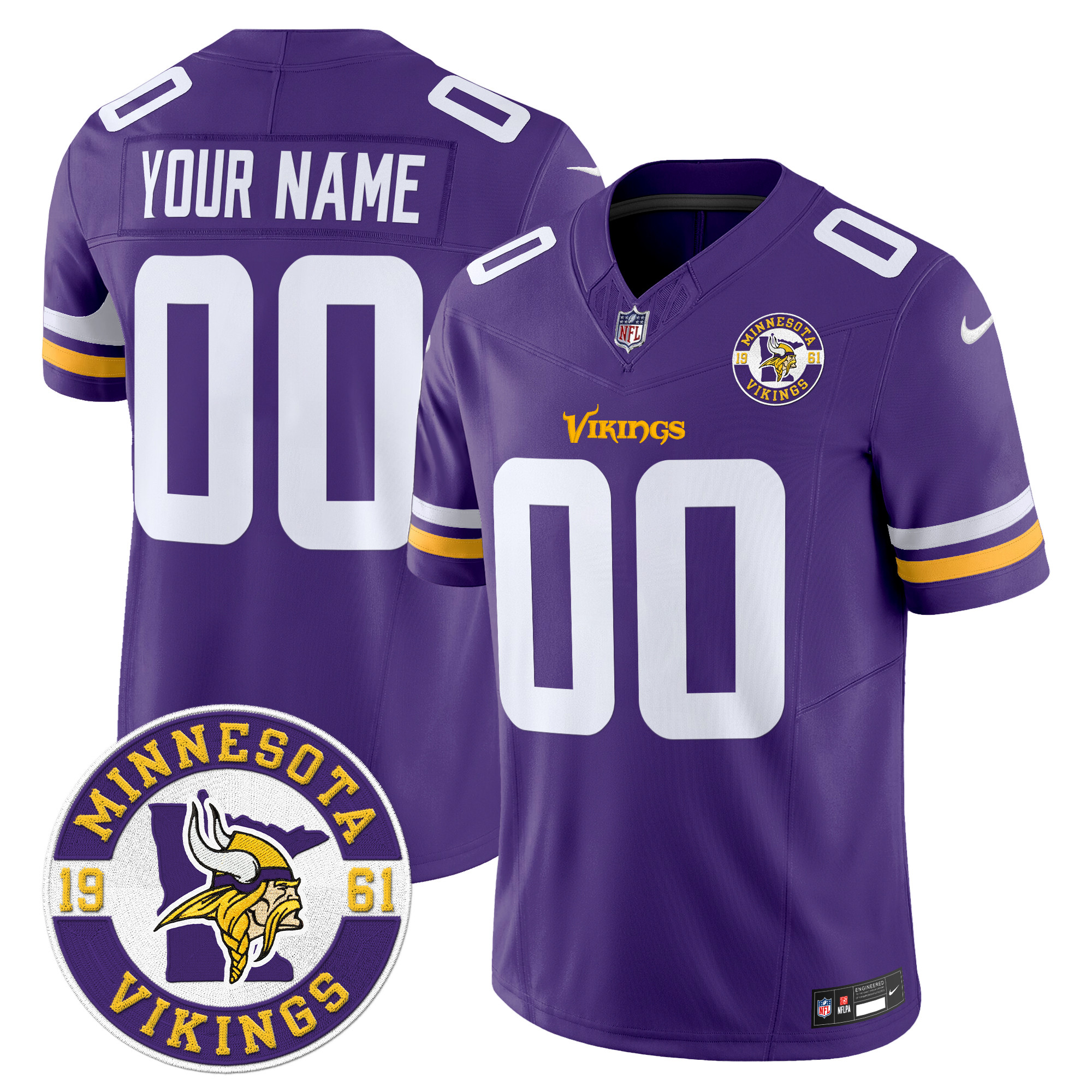 Minnesota Vikings 2024 Vapor Limited Custom Jersey V2 - Est. 1961 Patch - All Stitched - Image 3