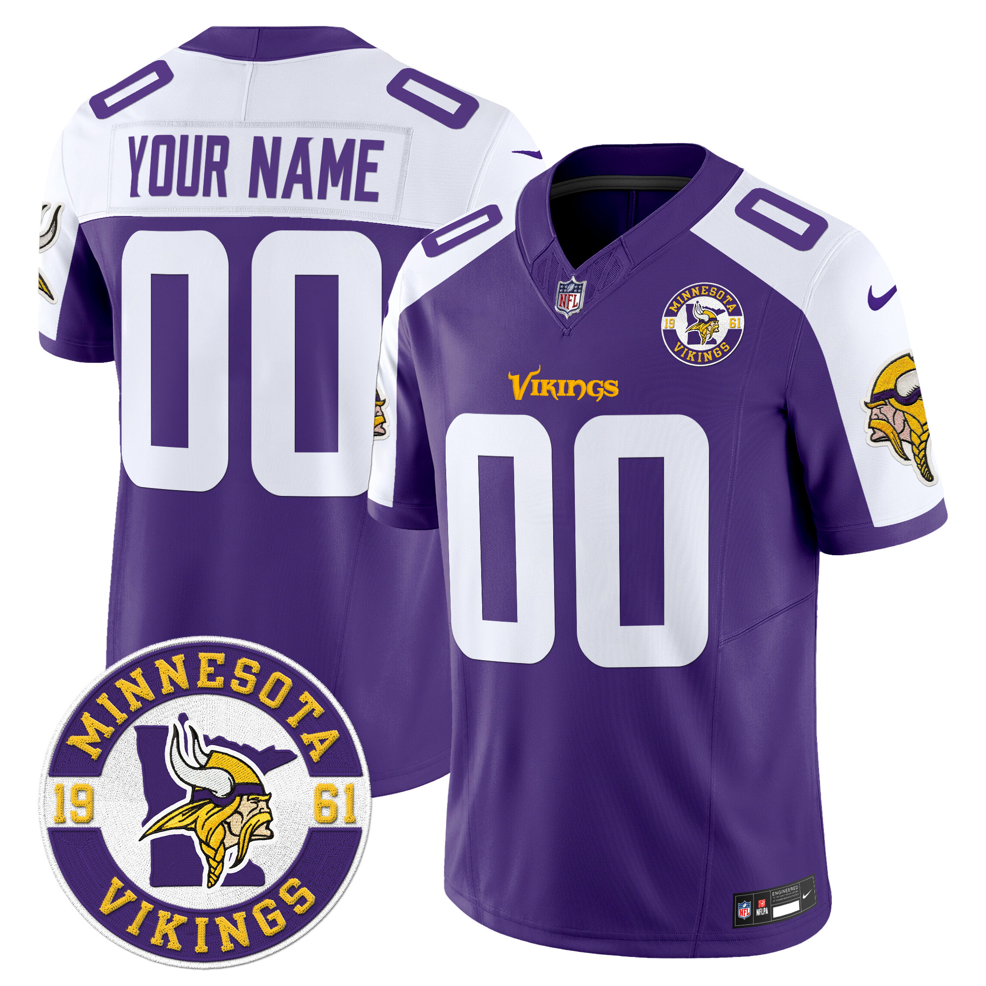 Minnesota Vikings 2024 Vapor Limited Custom Jersey V2 - Est. 1961 Patch - All Stitched