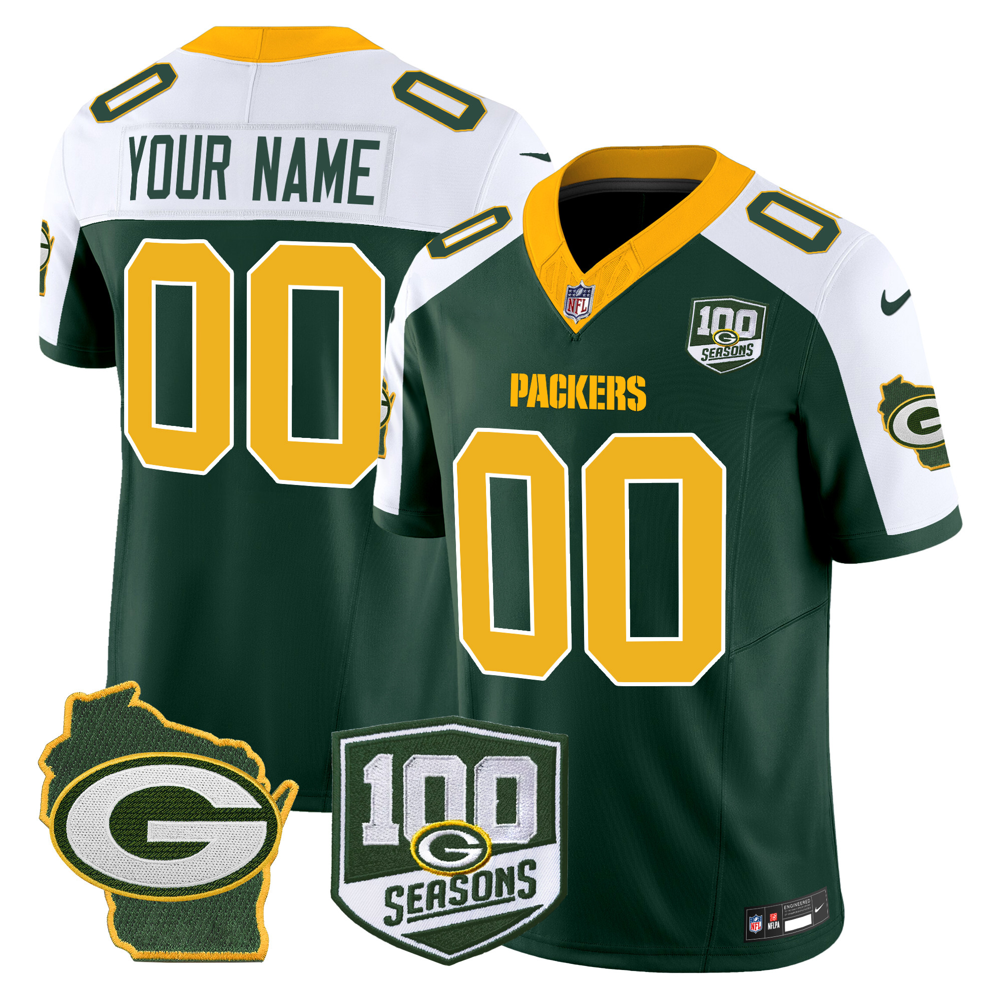 Packers 100th Season & Home Patch Vapor Limited Custom Jersey - All Stitched - Image 2