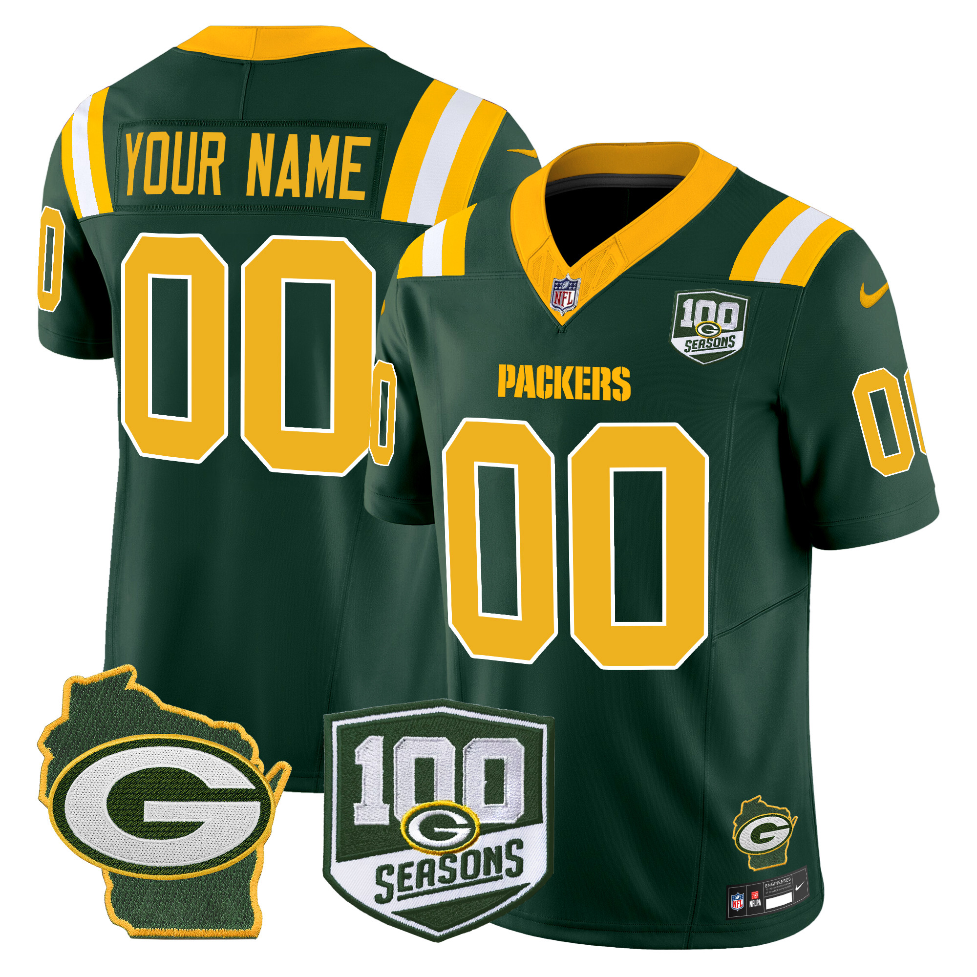 Packers 100th Season & Home Patch Vapor Limited Custom Jersey - All Stitched - Image 3