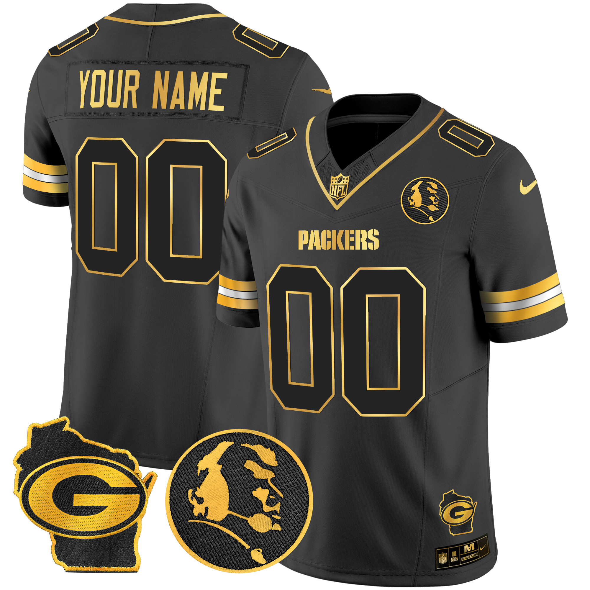 Packers John Madden & Home Patch Gold Vapor Limited Custom Jersey - All Stitched - Image 3
