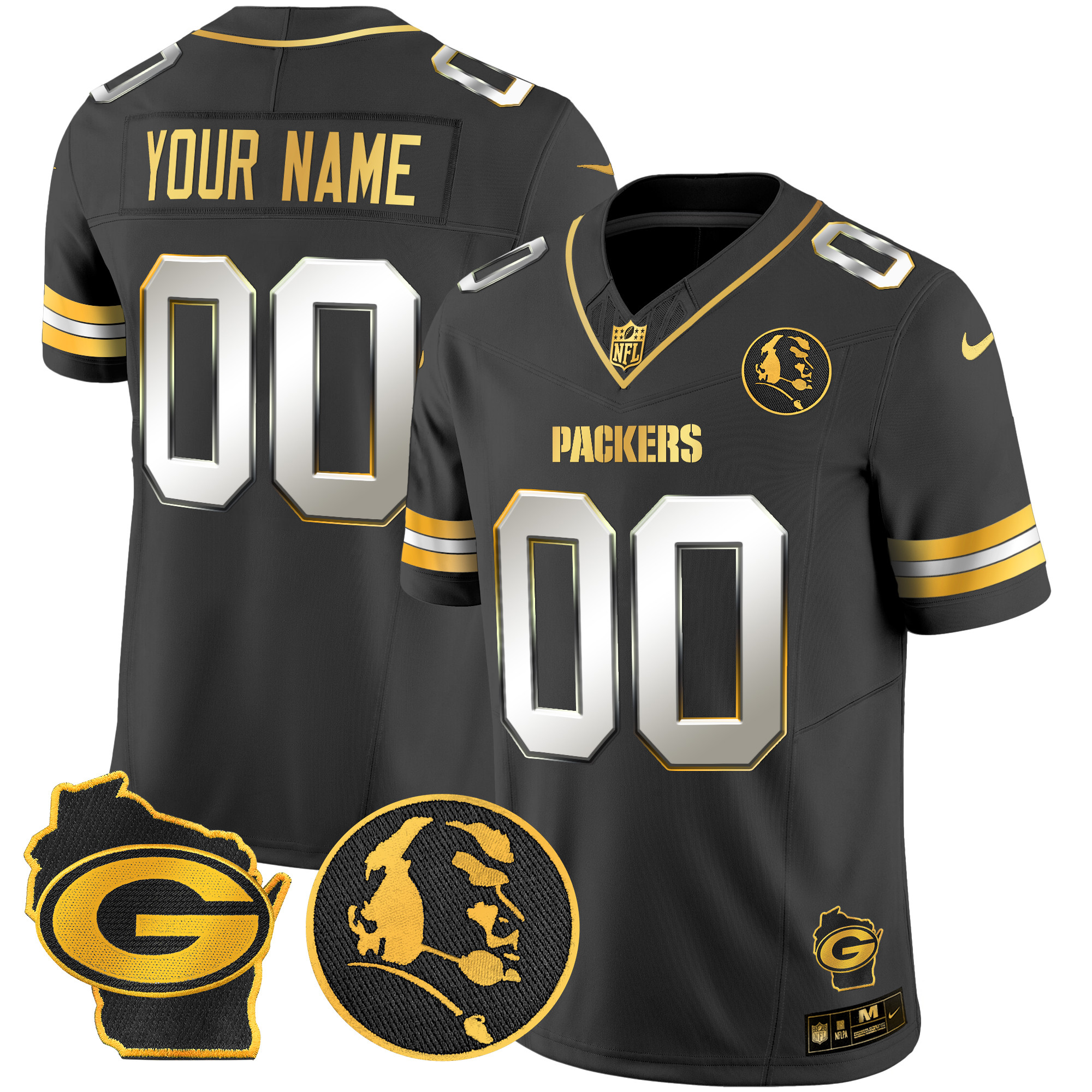 Packers John Madden & Home Patch Gold Vapor Limited Custom Jersey - All Stitched - Image 4