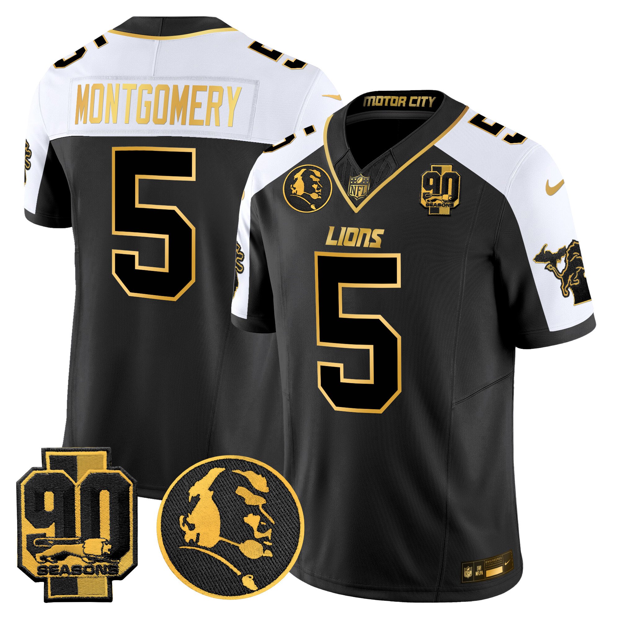 Men's Detroit Lions 2024 90th & John Madden Patch Gold Vapor Limited Jersey - All Stitched - Image 4