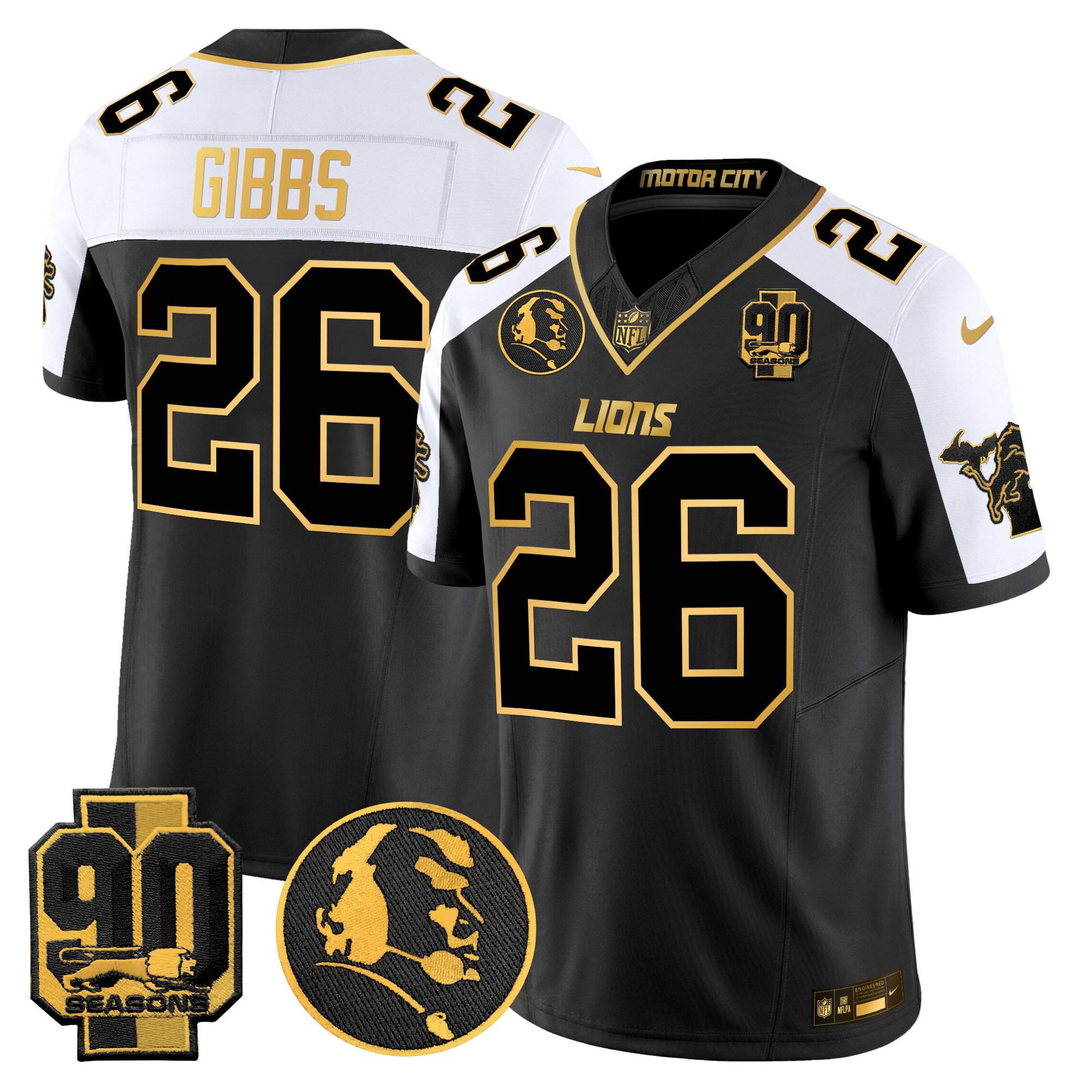 Men's Detroit Lions 2024 90th & John Madden Patch Gold Vapor Limited Jersey - All Stitched - Image 7