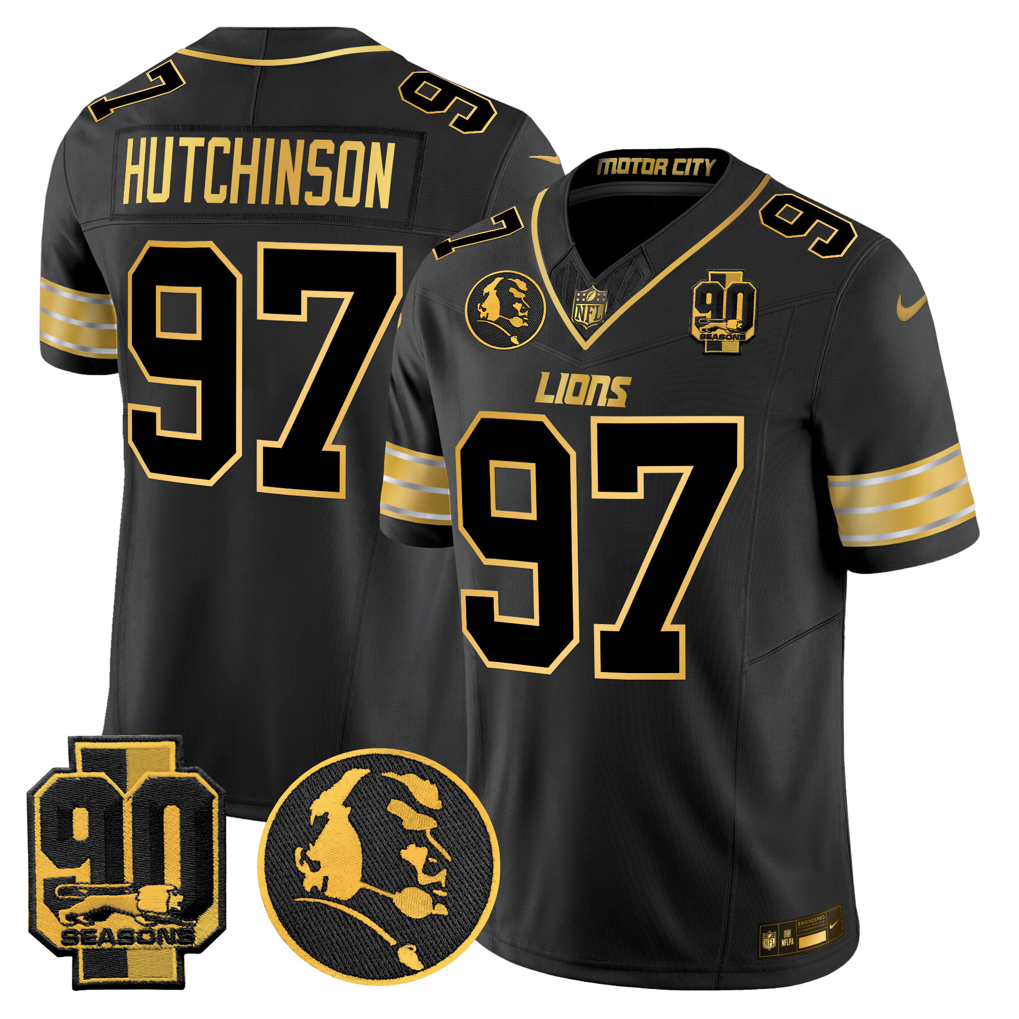 Men's Detroit Lions 2024 90th & John Madden Patch Gold Vapor Limited Jersey - All Stitched - Image 18
