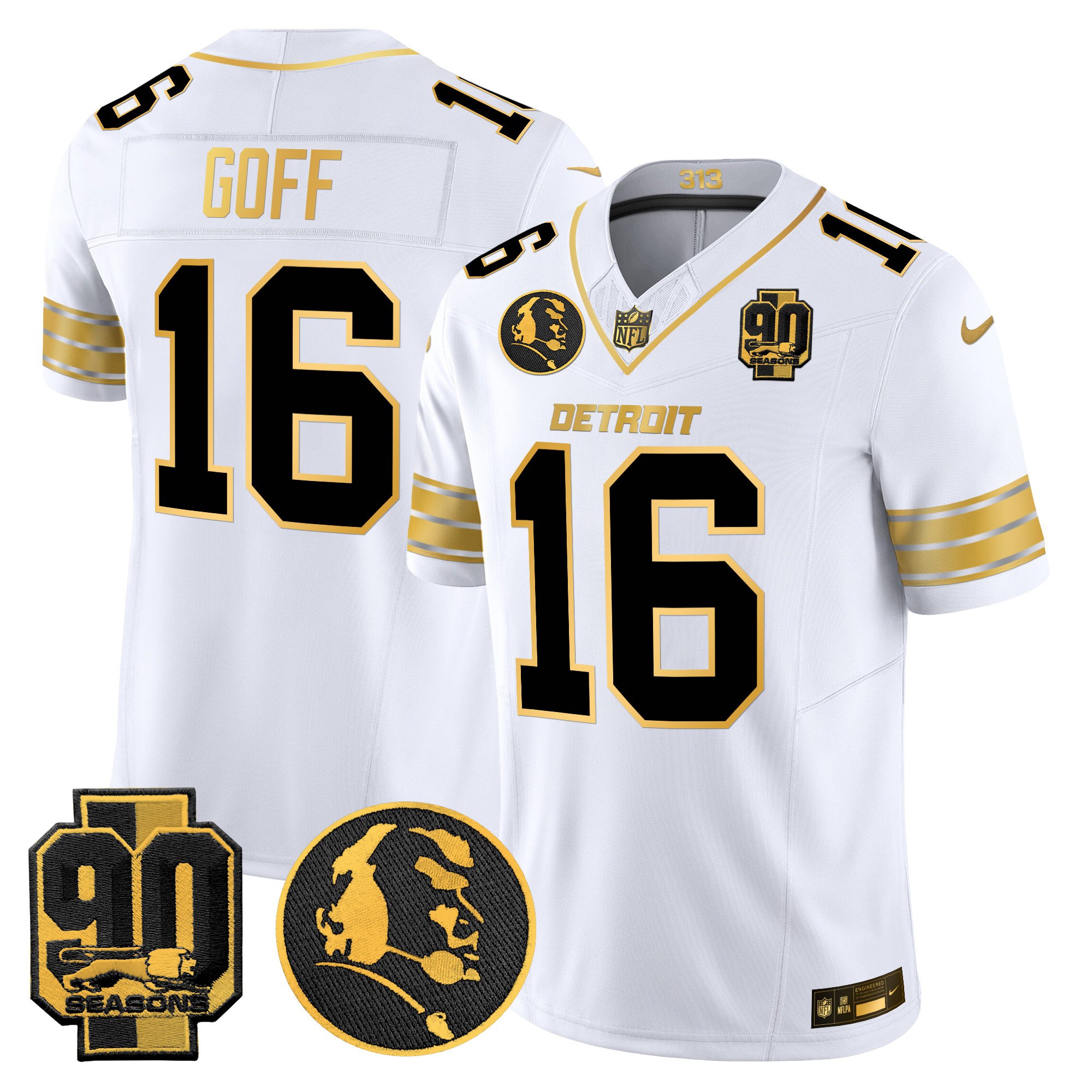 Men's Detroit Lions 2024 90th & John Madden Patch Gold Vapor Limited Jersey - All Stitched - Image 9