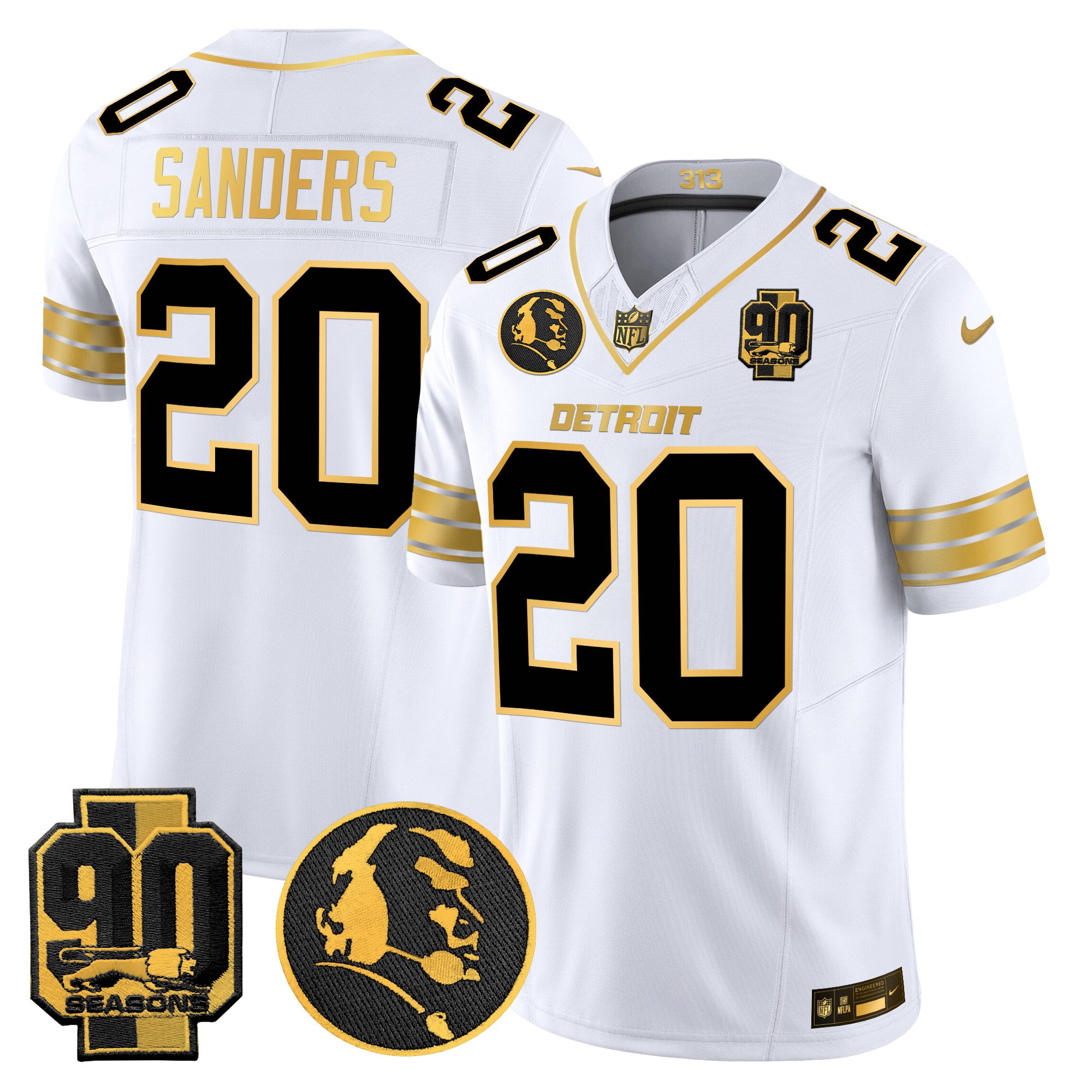 Men's Detroit Lions 2024 90th & John Madden Patch Gold Vapor Limited Jersey - All Stitched - Image 13