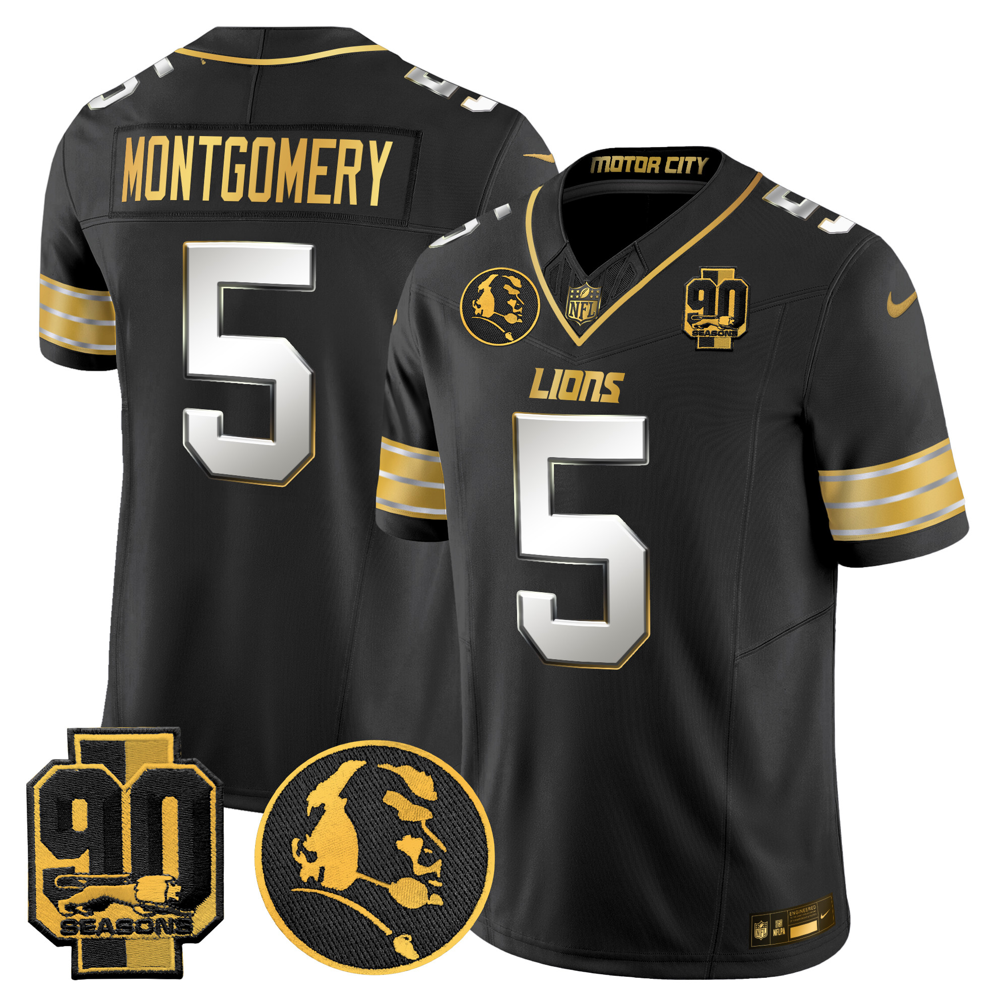 Men's Detroit Lions 2024 90th & John Madden Patch Gold Vapor Limited Jersey - All Stitched - Image 28