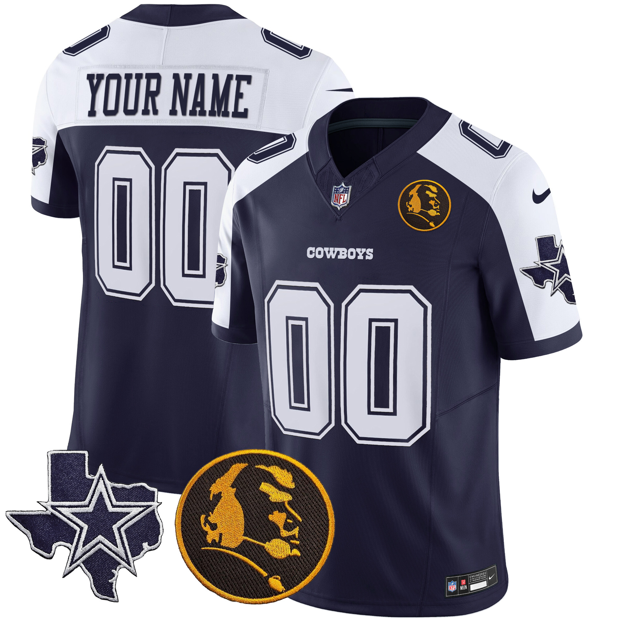 Cowboys Texas & John Madden Patch Vapor Limited Custom Jersey - All Stitched