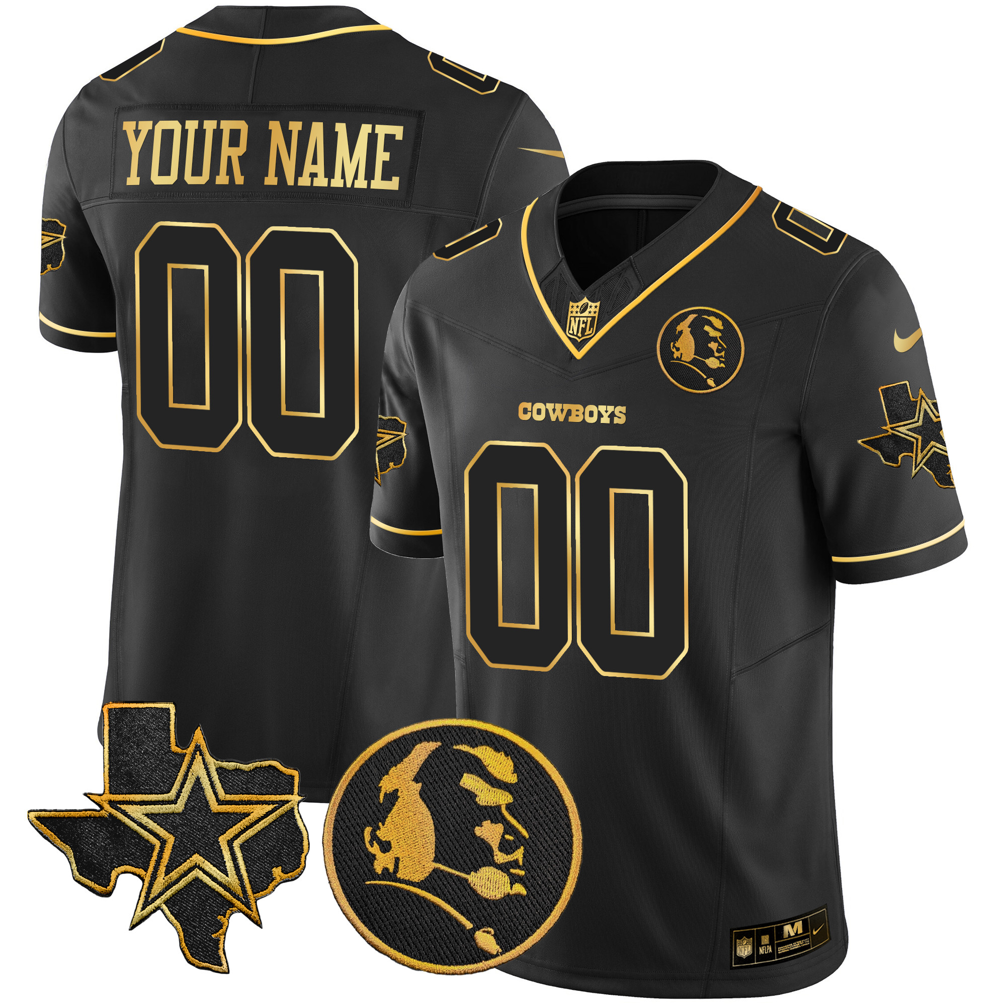 Cowboys Texas & John Madden Patch Gold Vapor Limited Custom Jersey - All Stitched - Image 3