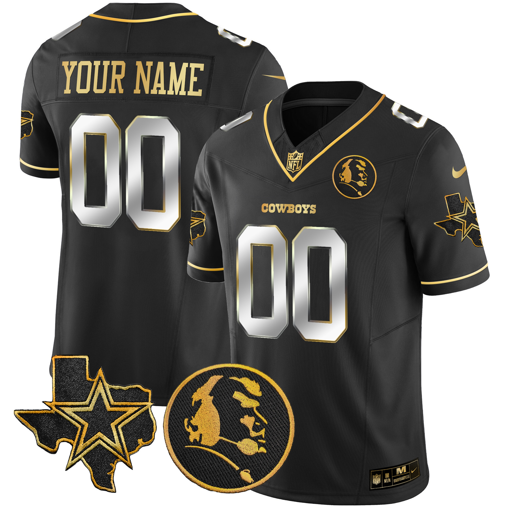 Cowboys Texas & John Madden Patch Gold Vapor Limited Custom Jersey - All Stitched - Image 4