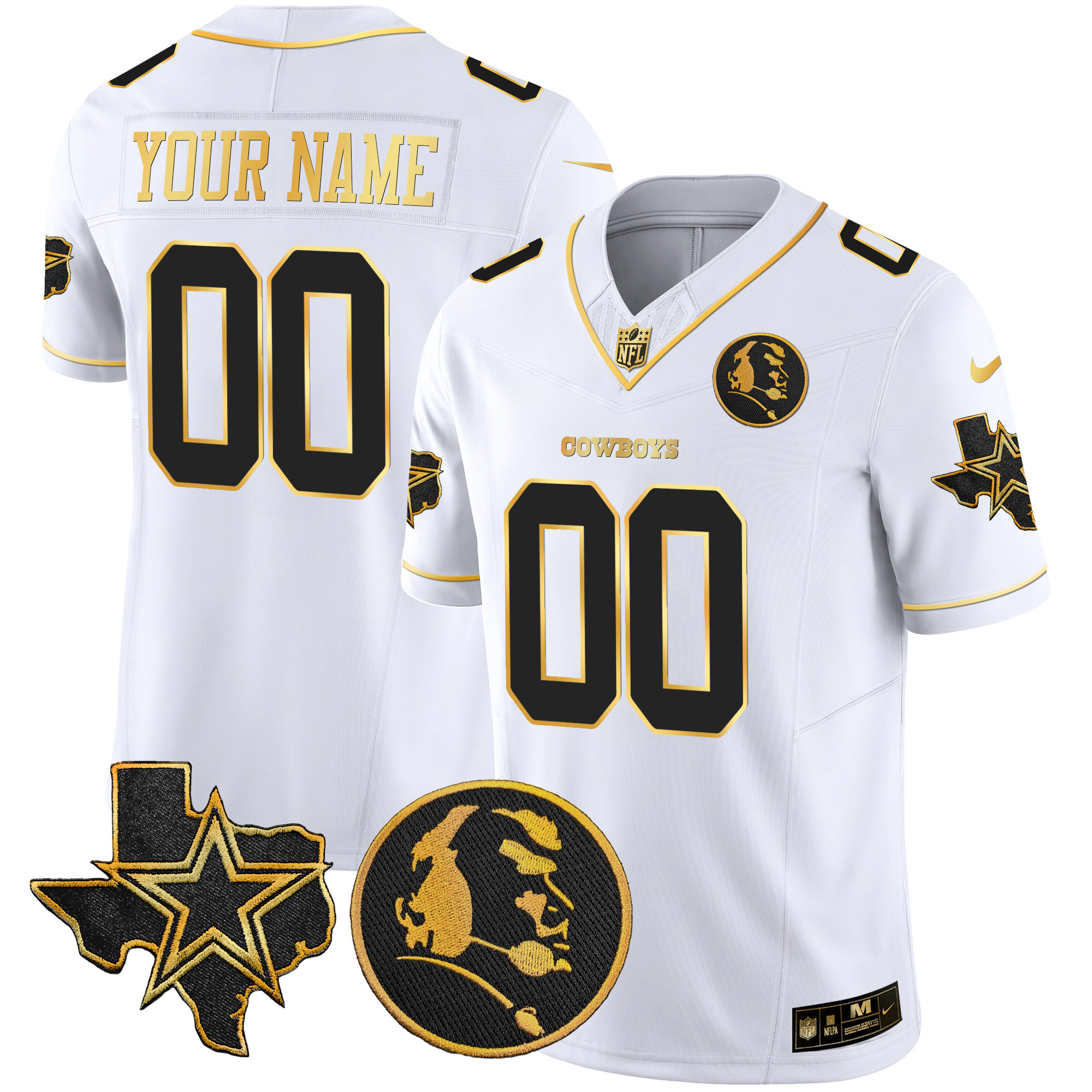 Cowboys Texas & John Madden Patch Gold Vapor Limited Custom Jersey - All Stitched - Image 2