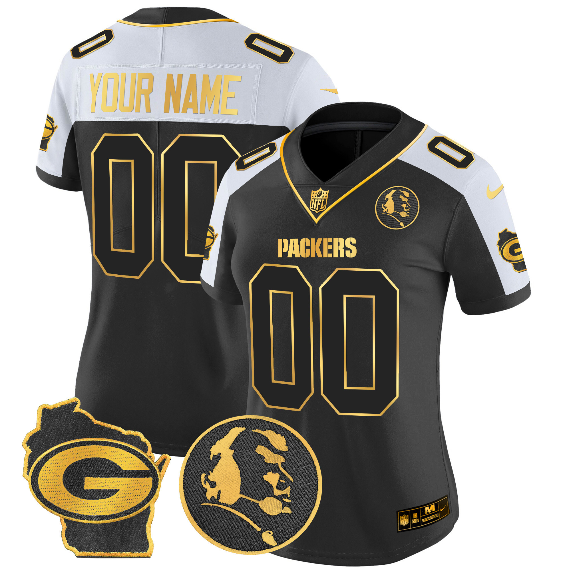 Packers John Madden & Home Patch Gold Vapor Limited Custom Jersey - All Stitched - Image 5