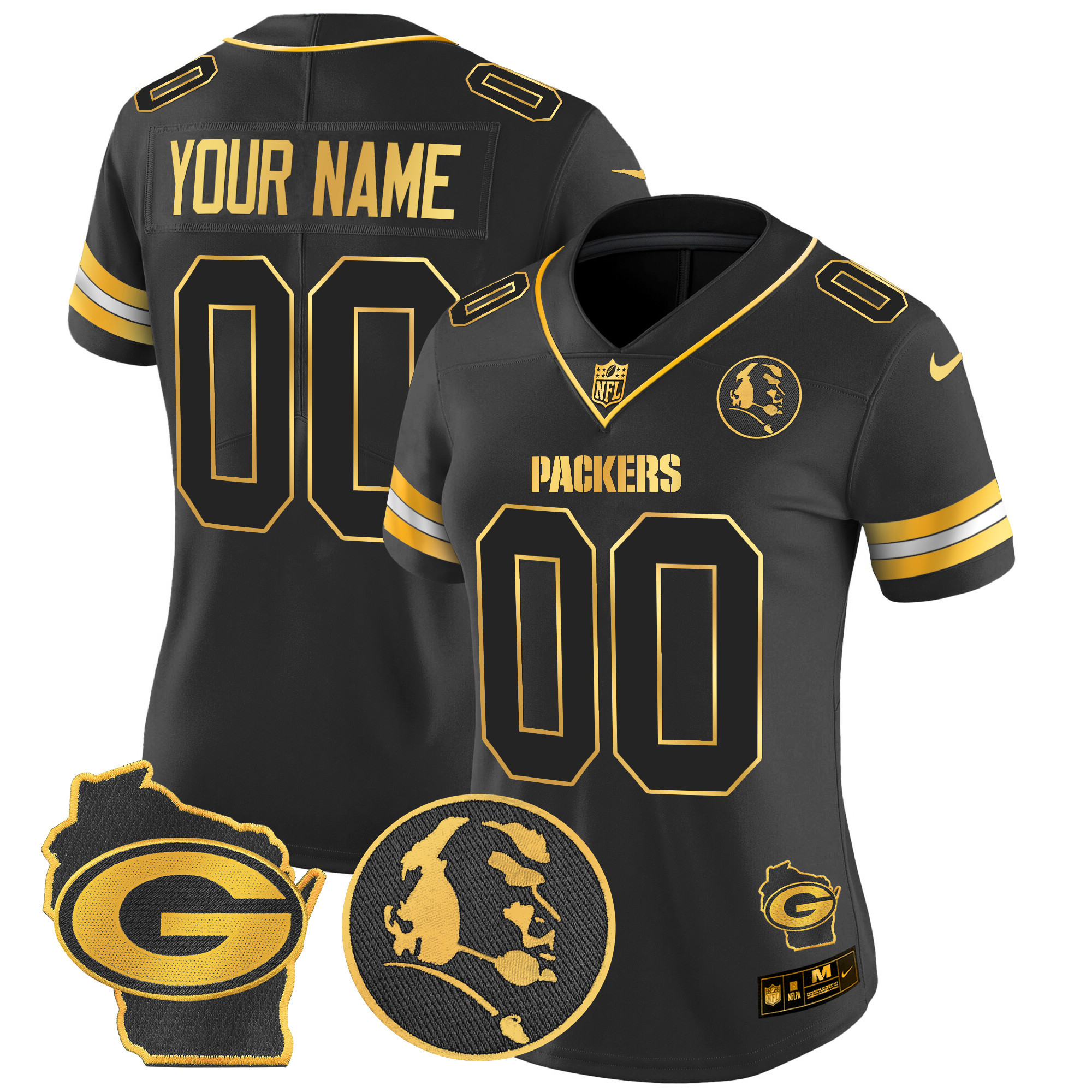 Packers John Madden & Home Patch Gold Vapor Limited Custom Jersey - All Stitched - Image 7