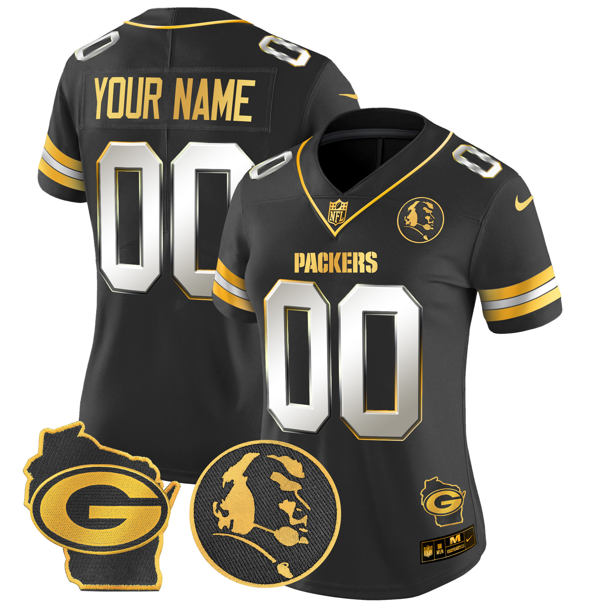 Packers John Madden & Home Patch Gold Vapor Limited Custom Jersey - All Stitched - Image 8