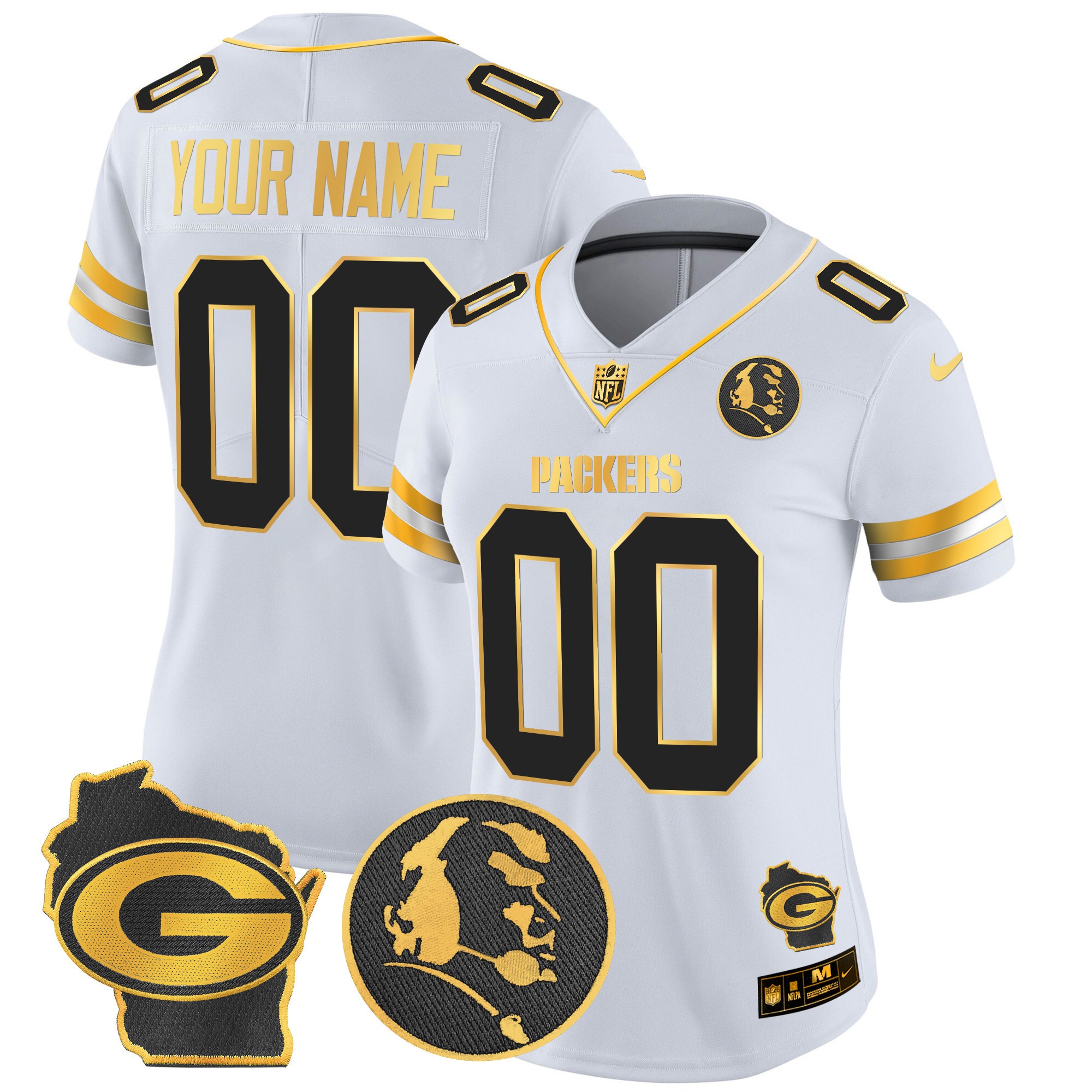 Packers John Madden & Home Patch Gold Vapor Limited Custom Jersey - All Stitched - Image 6