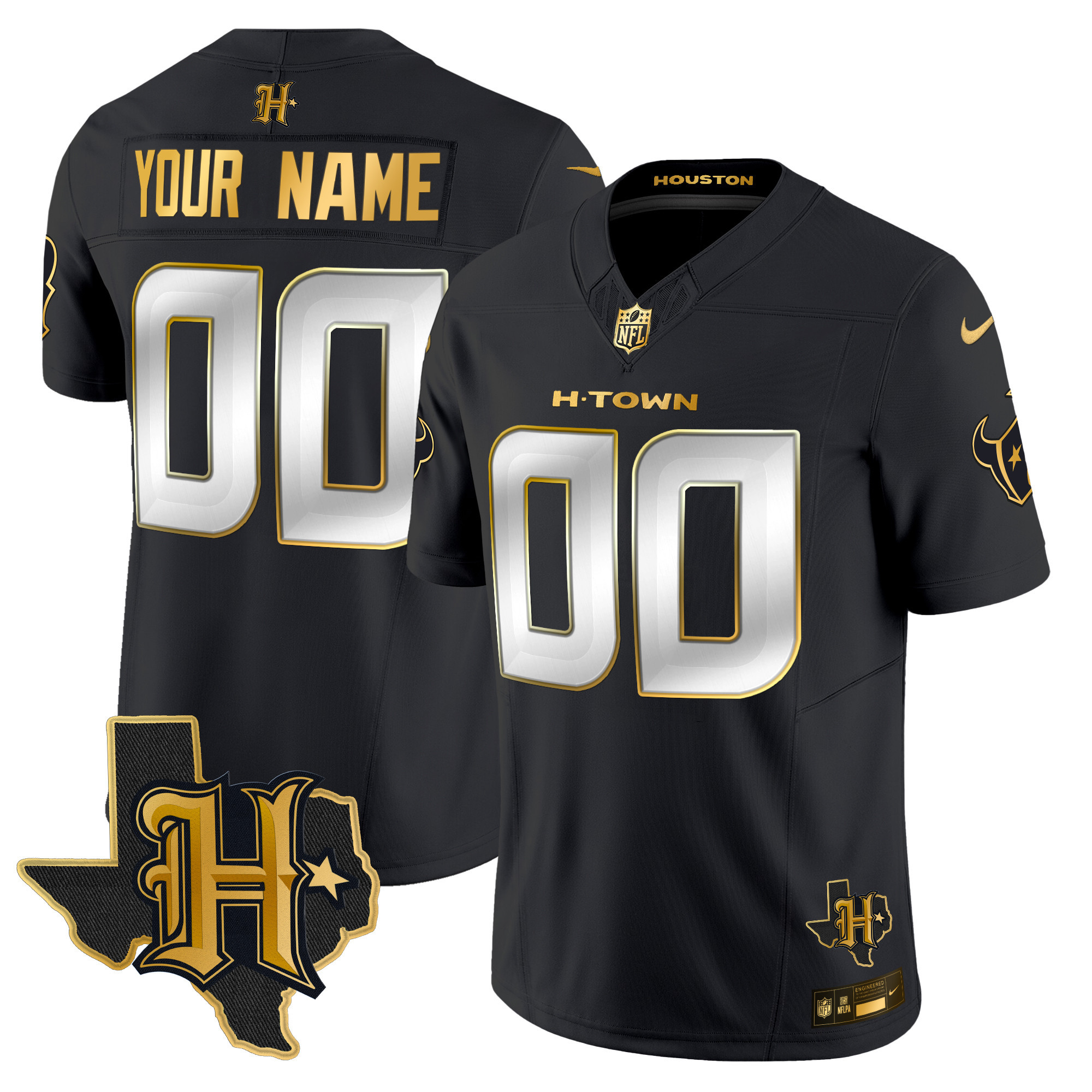 Houston Texans 2024 Texas Patch Gold Vapor Limited Custom Jersey - All Stitched - Image 2