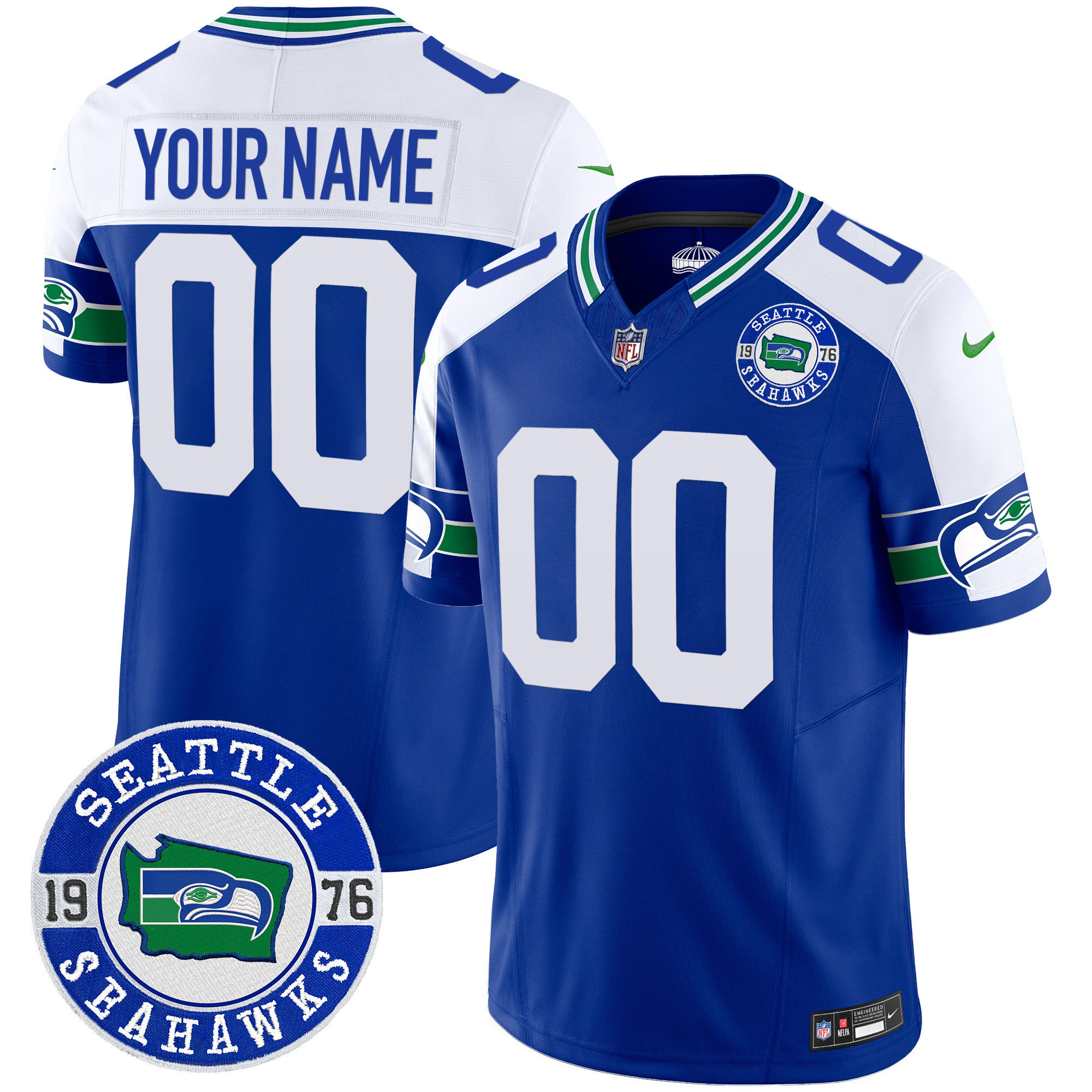Seahawks Throwback Est. 1976 Patch Vapor Limited Custom Jersey - All Stitched - Image 2