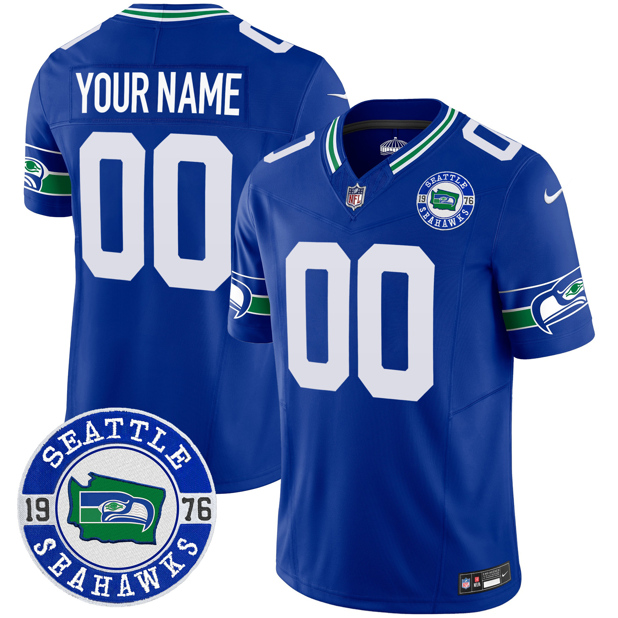 Seahawks Throwback Est. 1976 Patch Vapor Limited Custom Jersey - All Stitched - Image 3