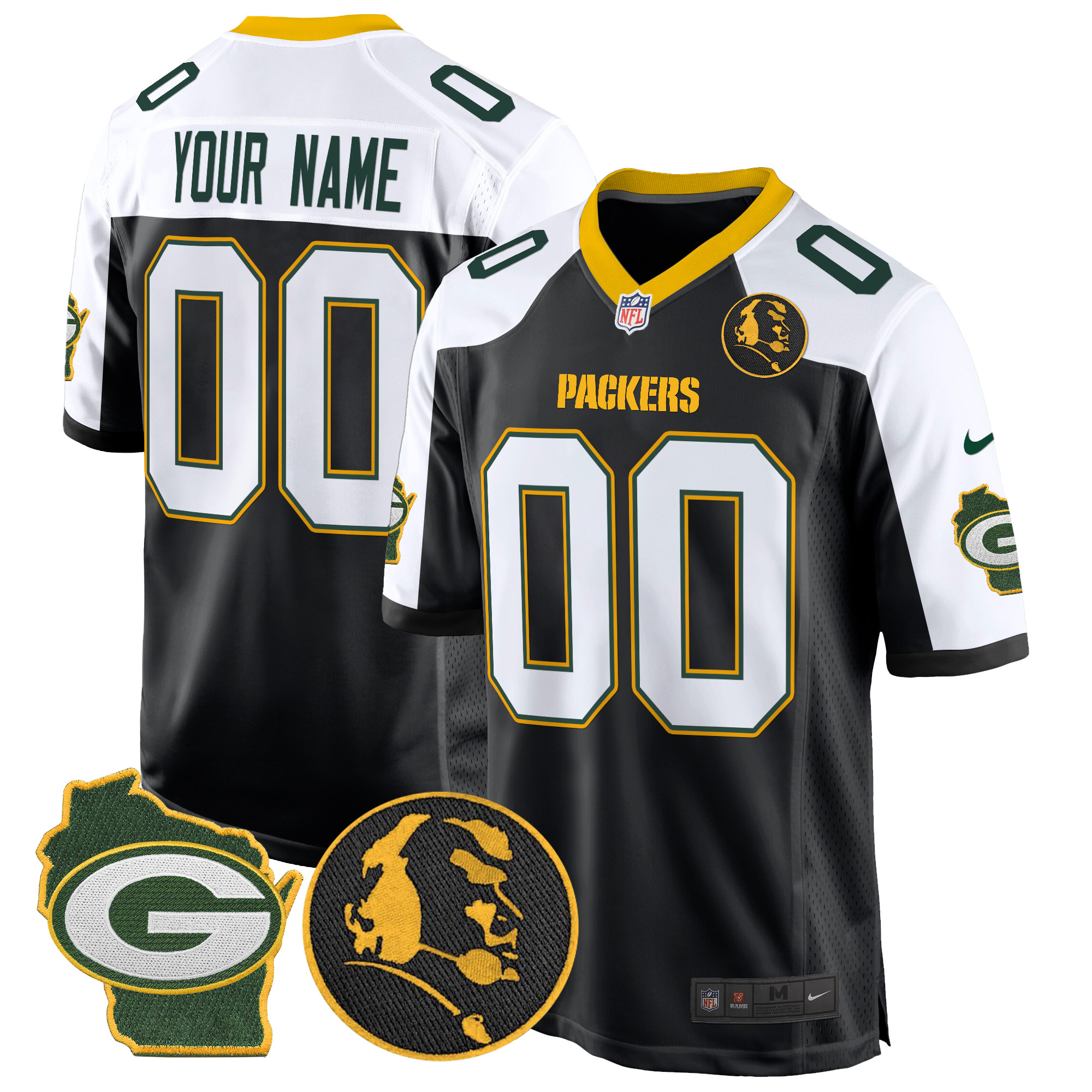 Packers John Madden & Home Patch Game Custom Jersey - All Stitched