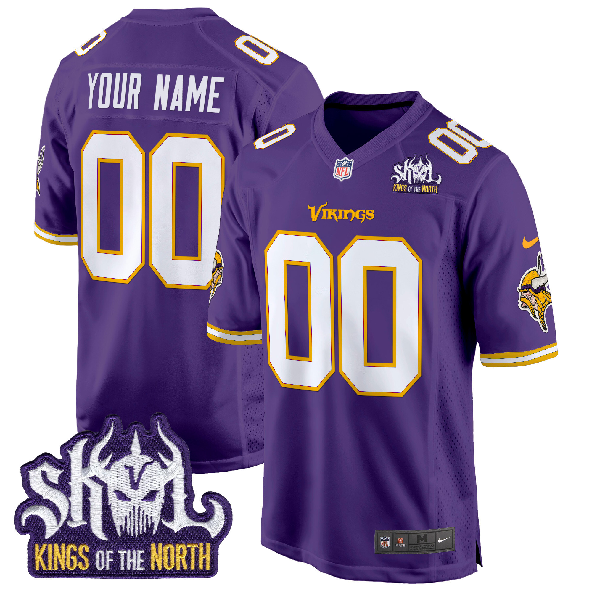 Minnesota Vikings King Of The North Patch Throwback Game Custom Jersey - All Stitched - Image 3