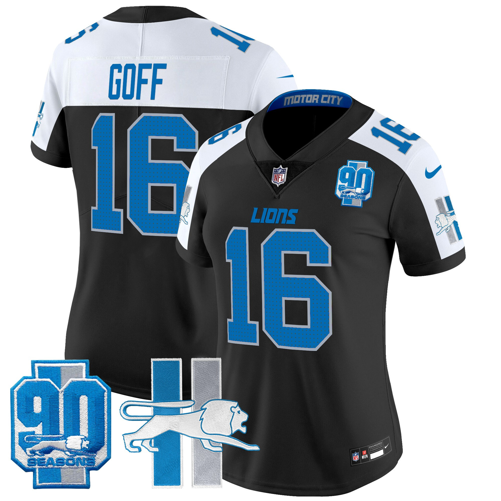 Women's Detroit Lions Throwback 90th Year Patch Vapor Limited Jersey - All Stitched